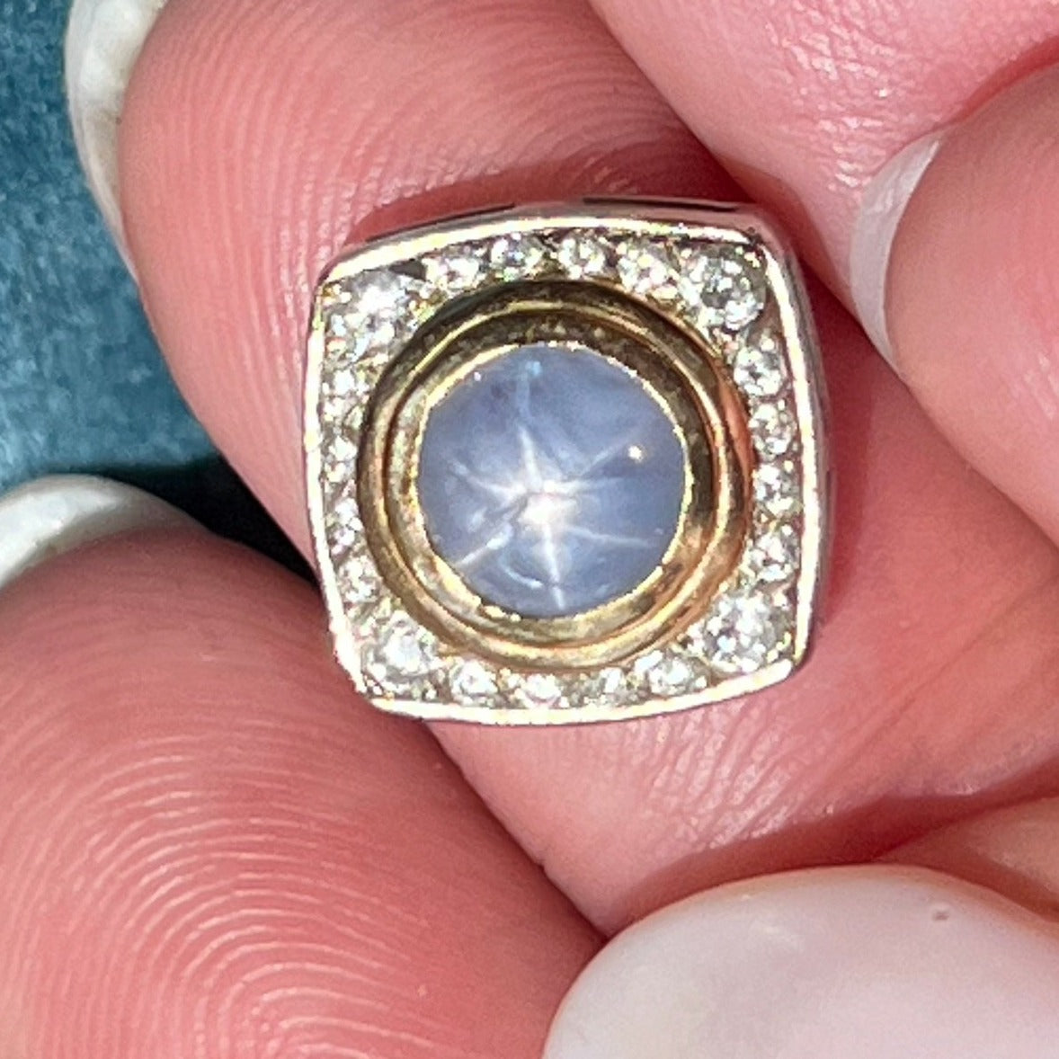 14k Gold Gray Star Sapphire Pendant w Diamond Halo *Video*