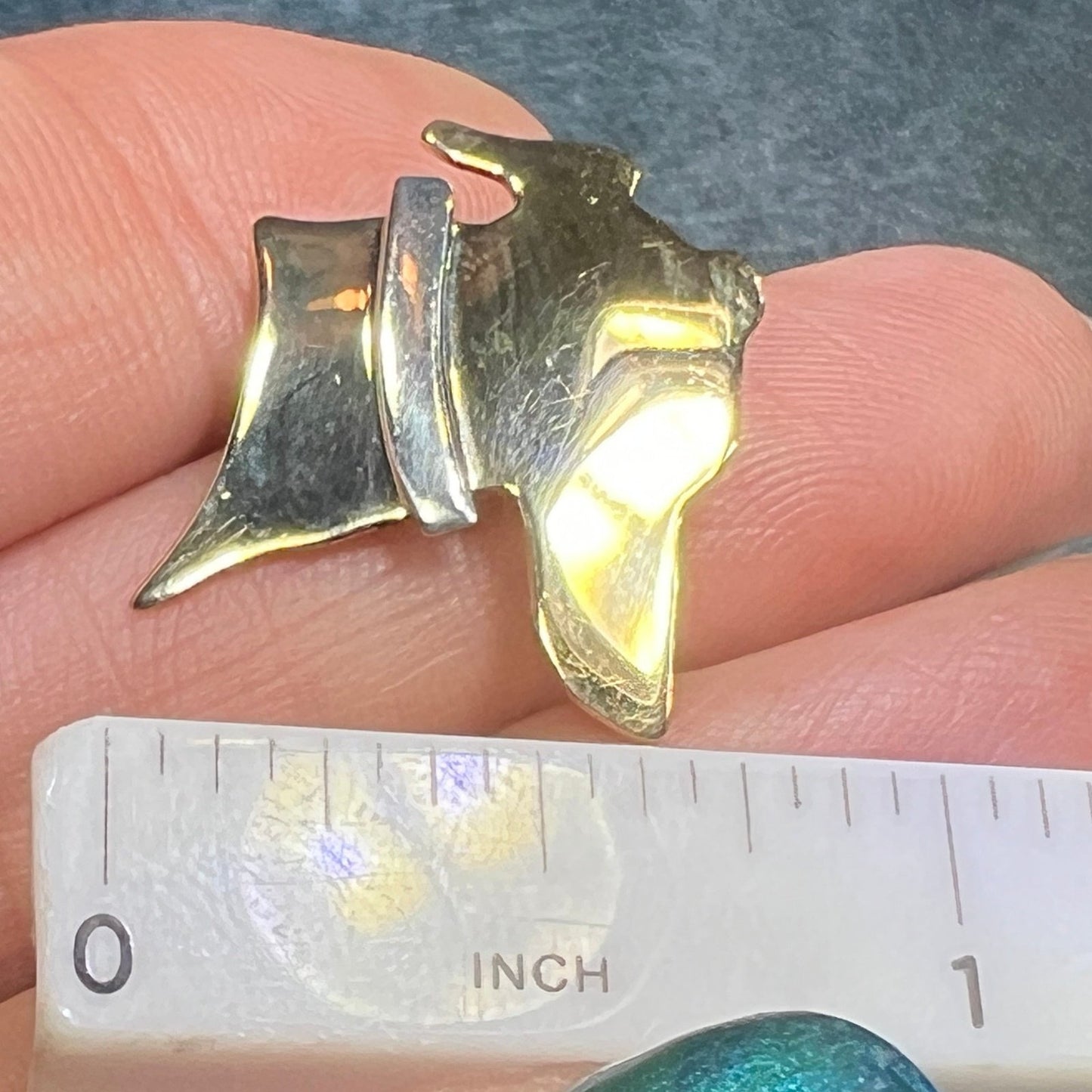 14k Gold Greyhound Dog Head Pendant w Silver Collar. Artisan