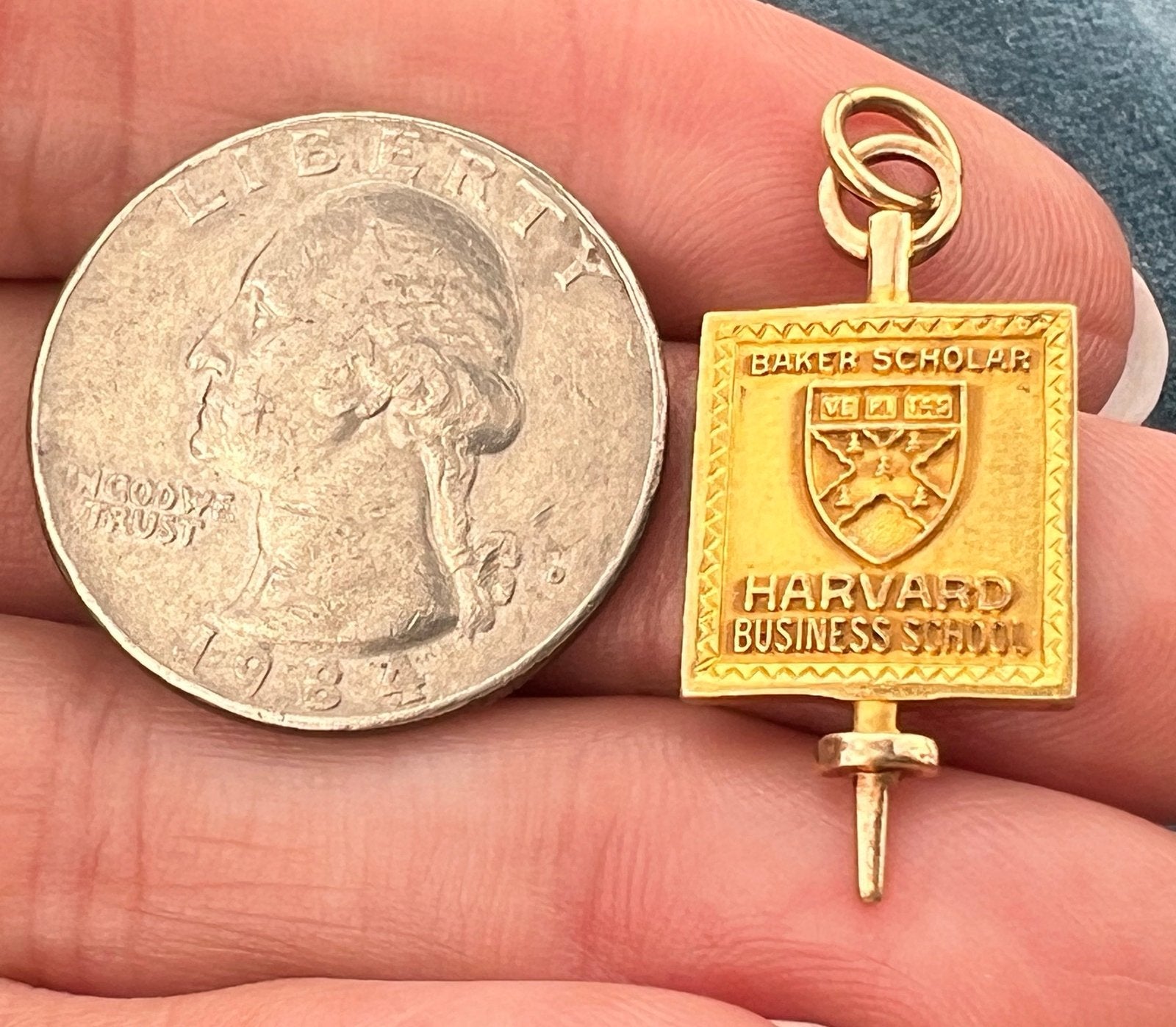 14k Gold HARVARD University Scholar Insignia Class Key Pendant