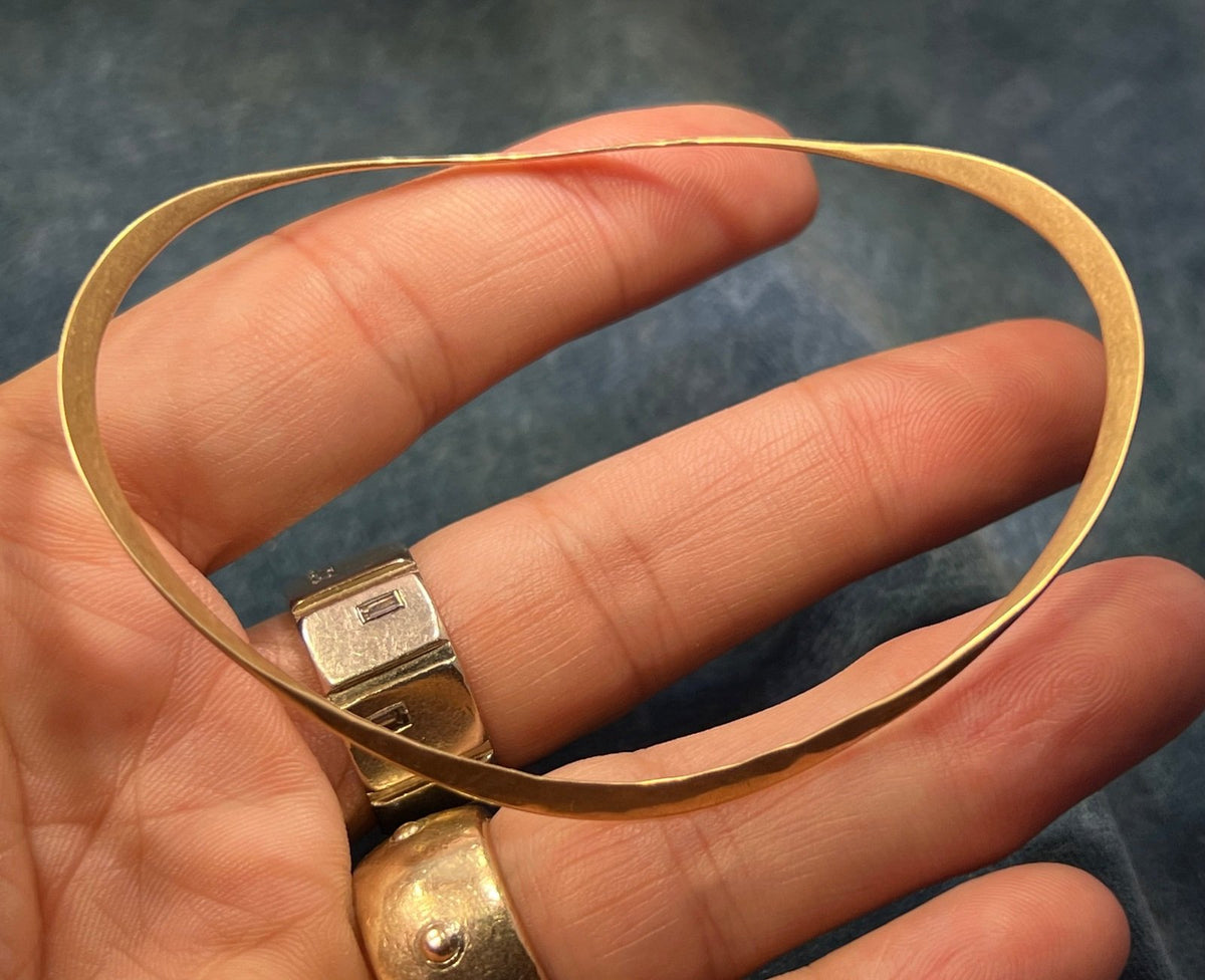 14k Gold Hammered Bangle Bracelet. Designer JA.
