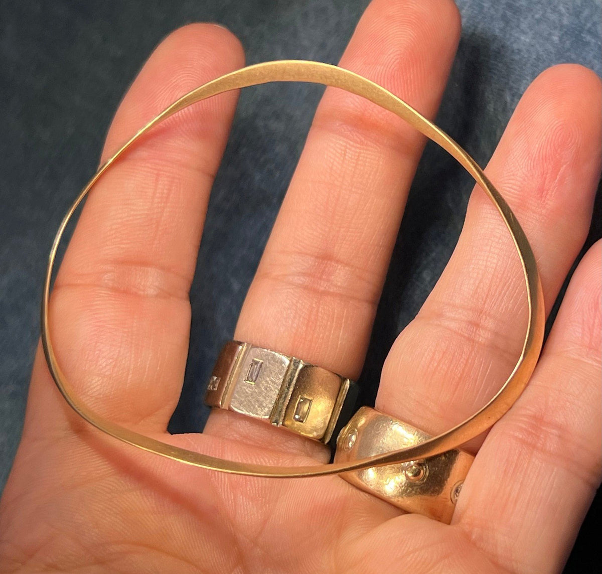 14k Gold Hammered Bangle Bracelet. Designer JA.