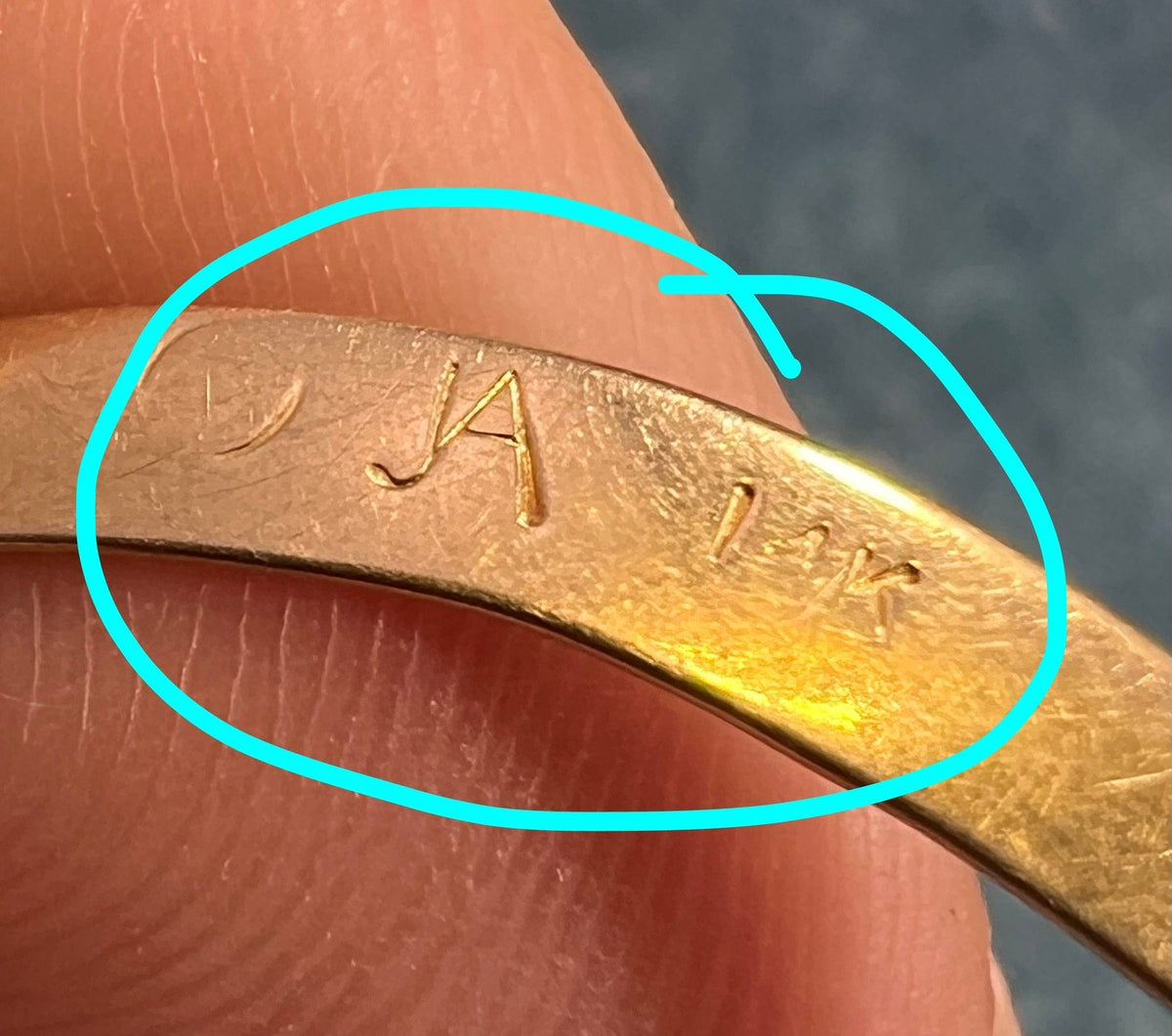 14k Gold Hammered Bangle Bracelet. Designer JA.