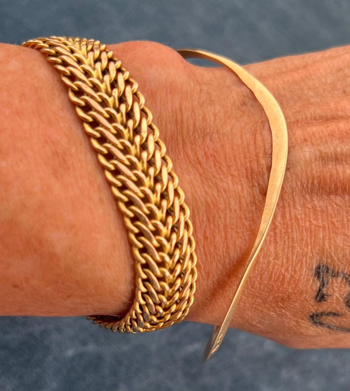 14k Gold Hammered Bangle Bracelet. Designer JA.