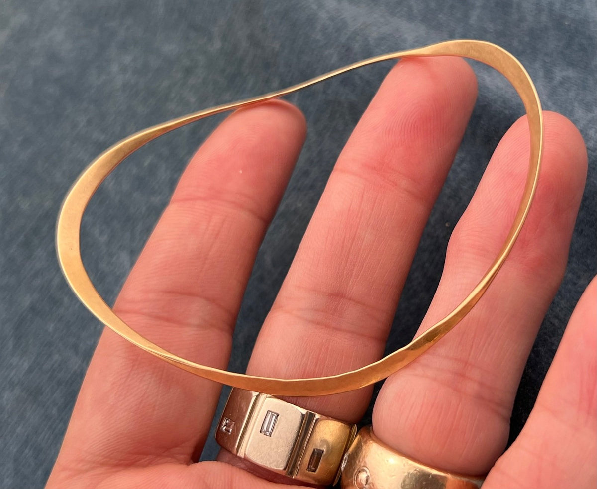 14k Gold Hammered Bangle Bracelet. Designer JA.