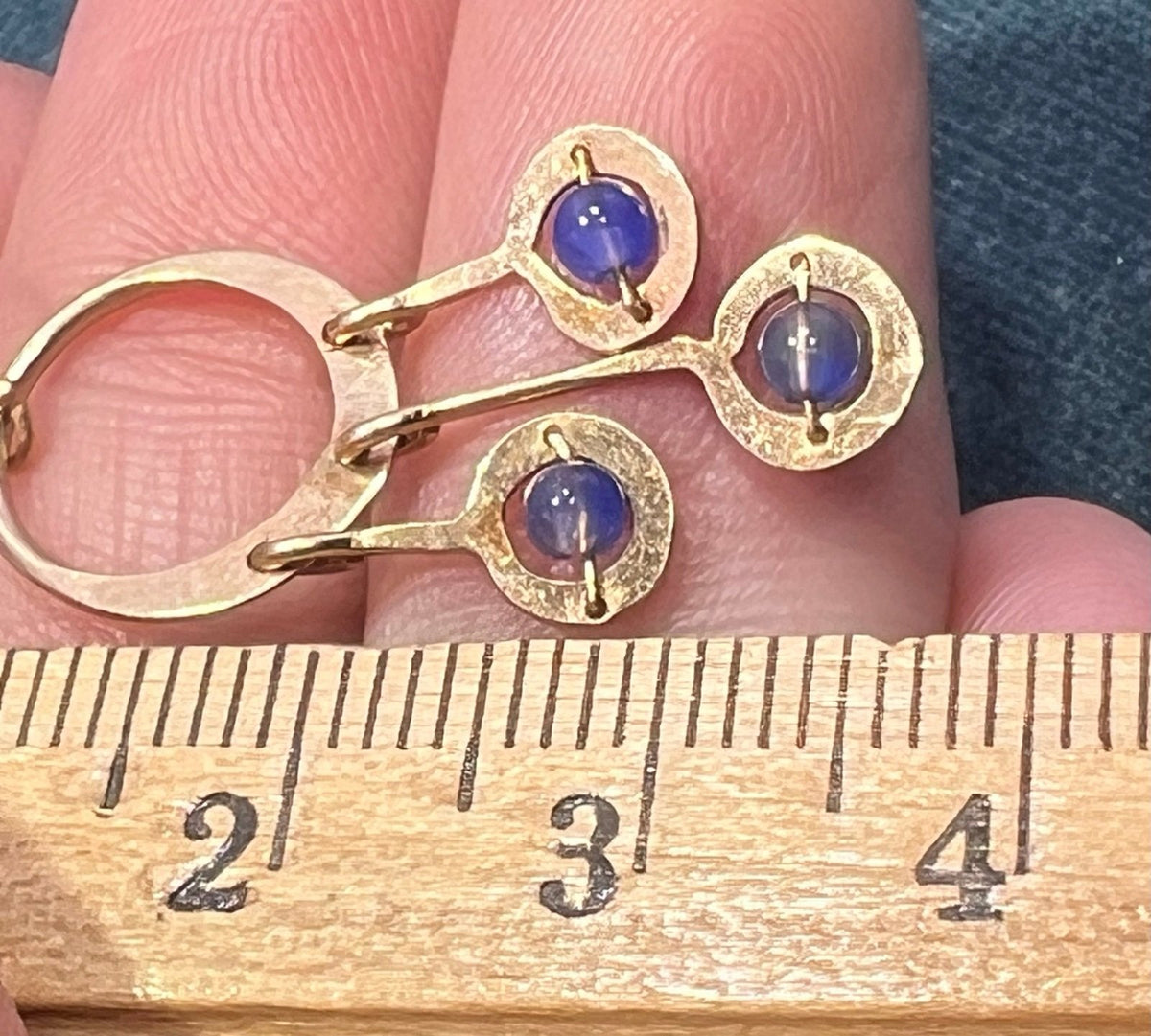 14k Gold Hammered Circle Chandelier Earrings w Tanzanite Dangles