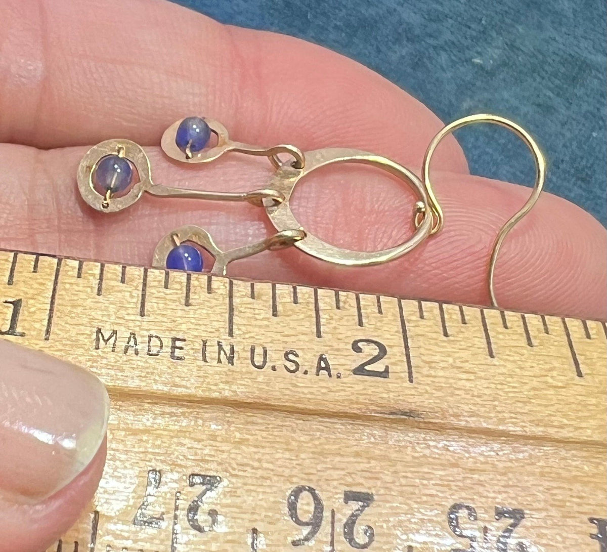 14k Gold Hammered Circle Chandelier Earrings w Tanzanite Dangles
