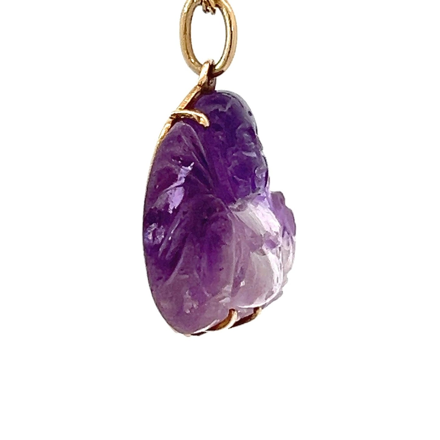 14k Gold Hand-Carved Amethyst Joyful Buddha Pendant *Video*