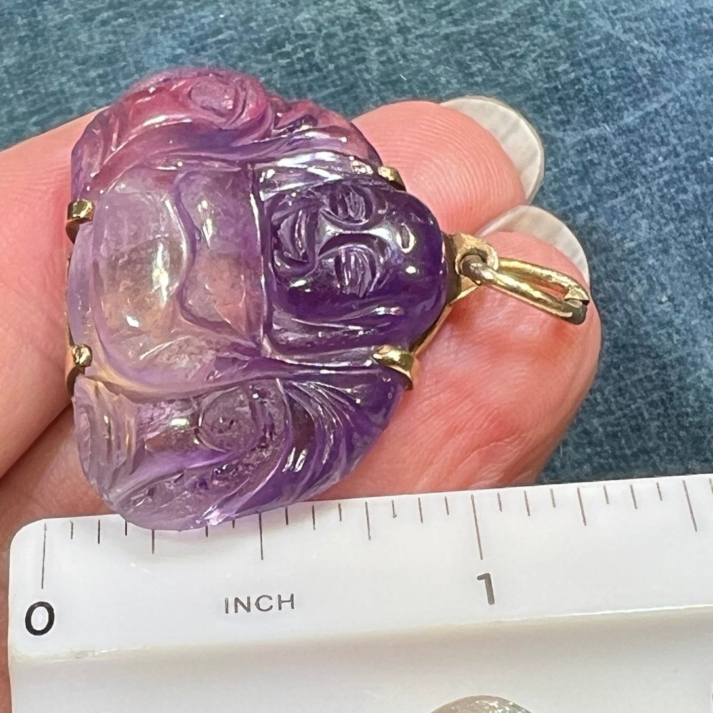 14k Gold Hand-Carved Amethyst Joyful Buddha Pendant *Video*