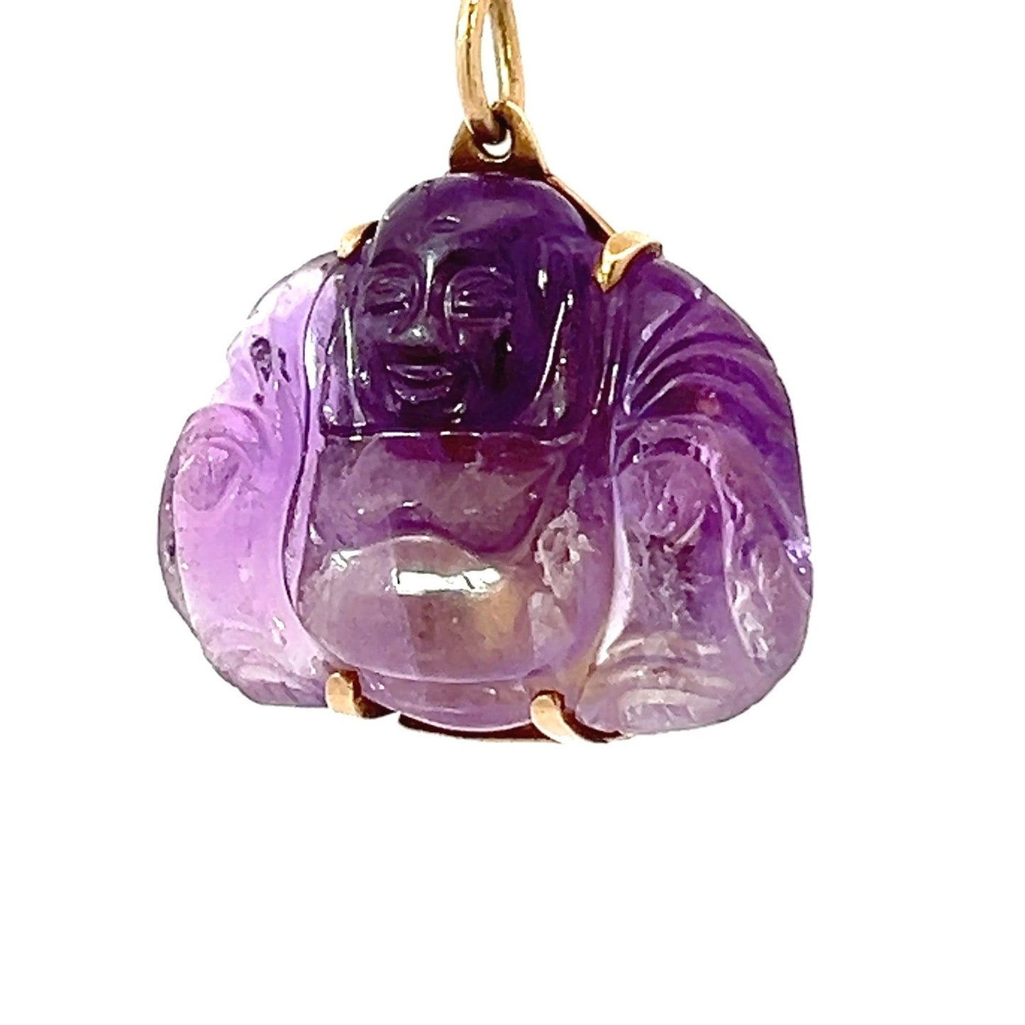 14k Gold Hand-Carved Amethyst Joyful Buddha Pendant *Video*