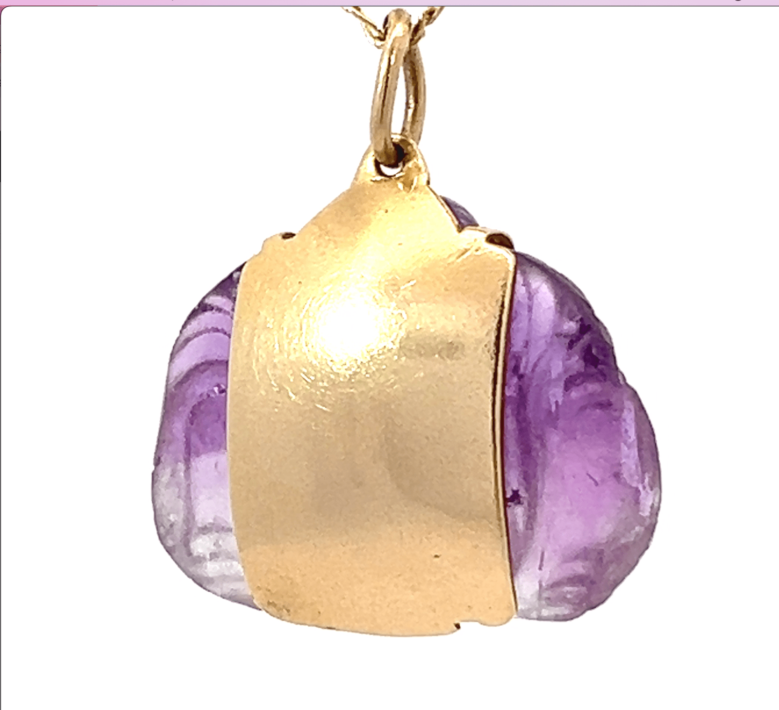 14k Gold Hand-Carved Amethyst Joyful Buddha Pendant *Video*