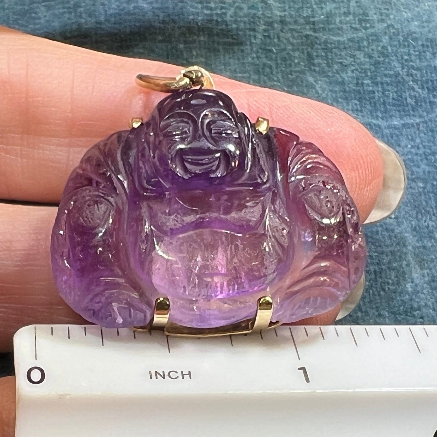 14k Gold Hand-Carved Amethyst Joyful Buddha Pendant *Video*