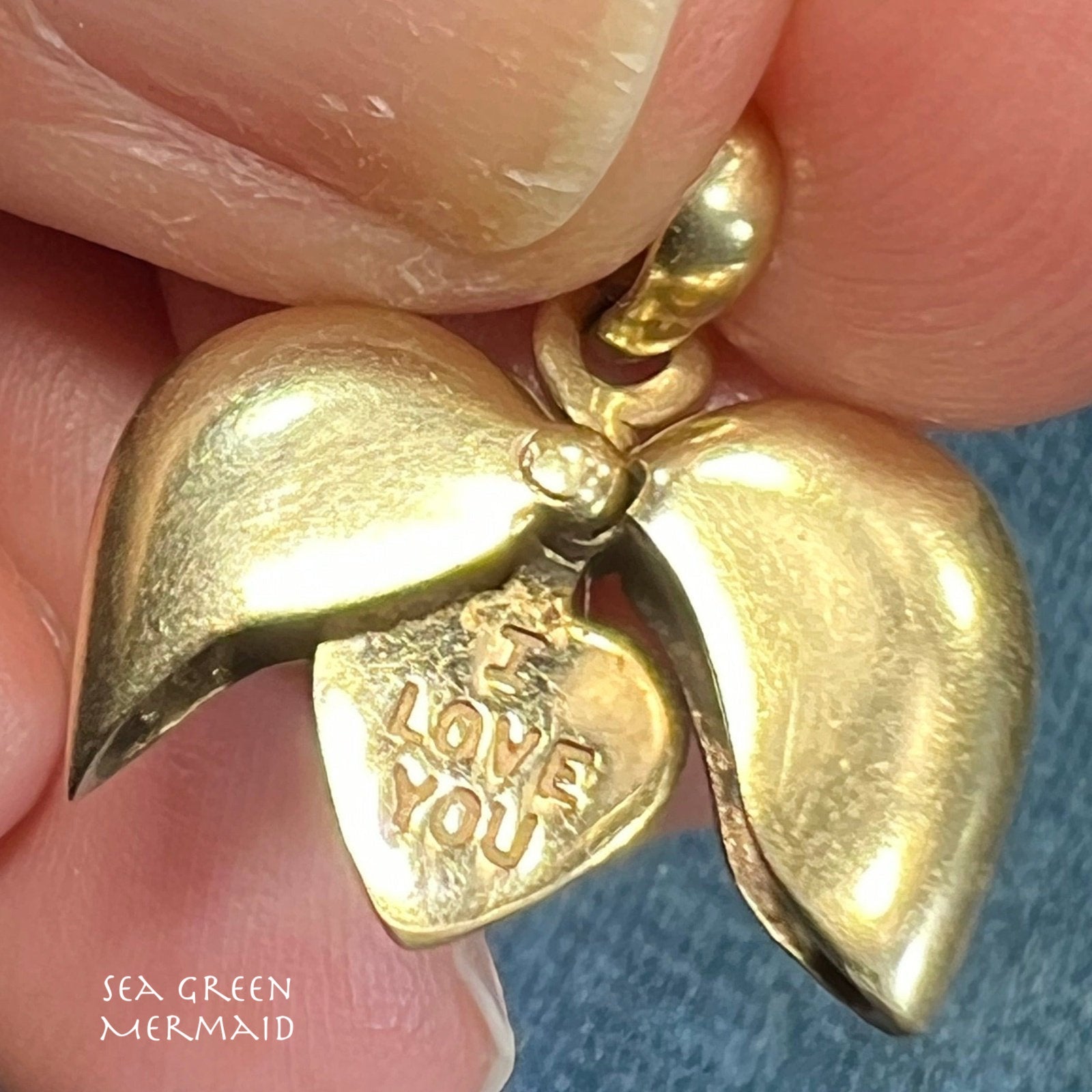 14k Gold Heart Pendant w Secret Message: "I LOVE You". Opens!