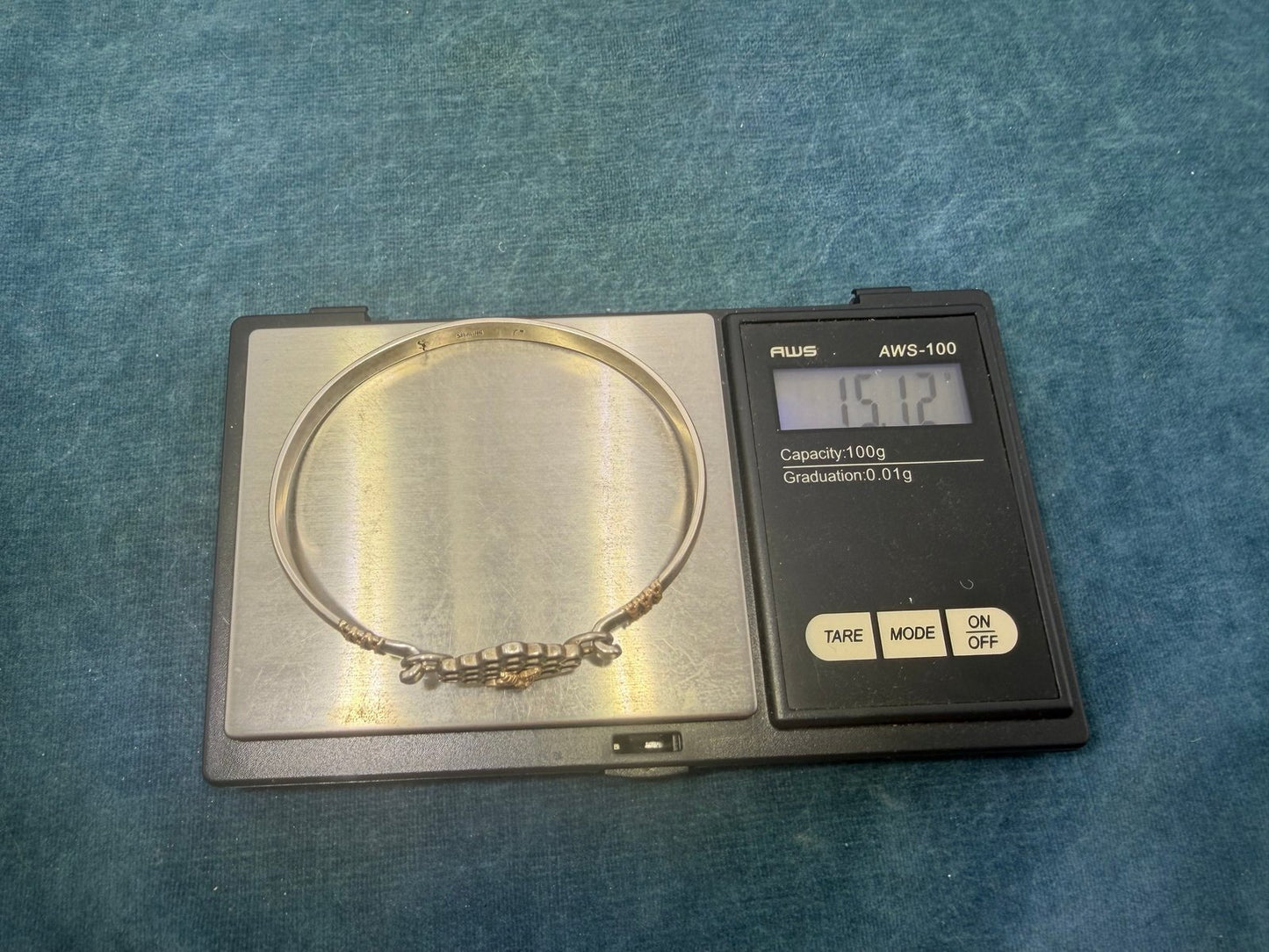 14k Gold Honey Bee on 925 Silver Bee Hive Bangle Bracelet