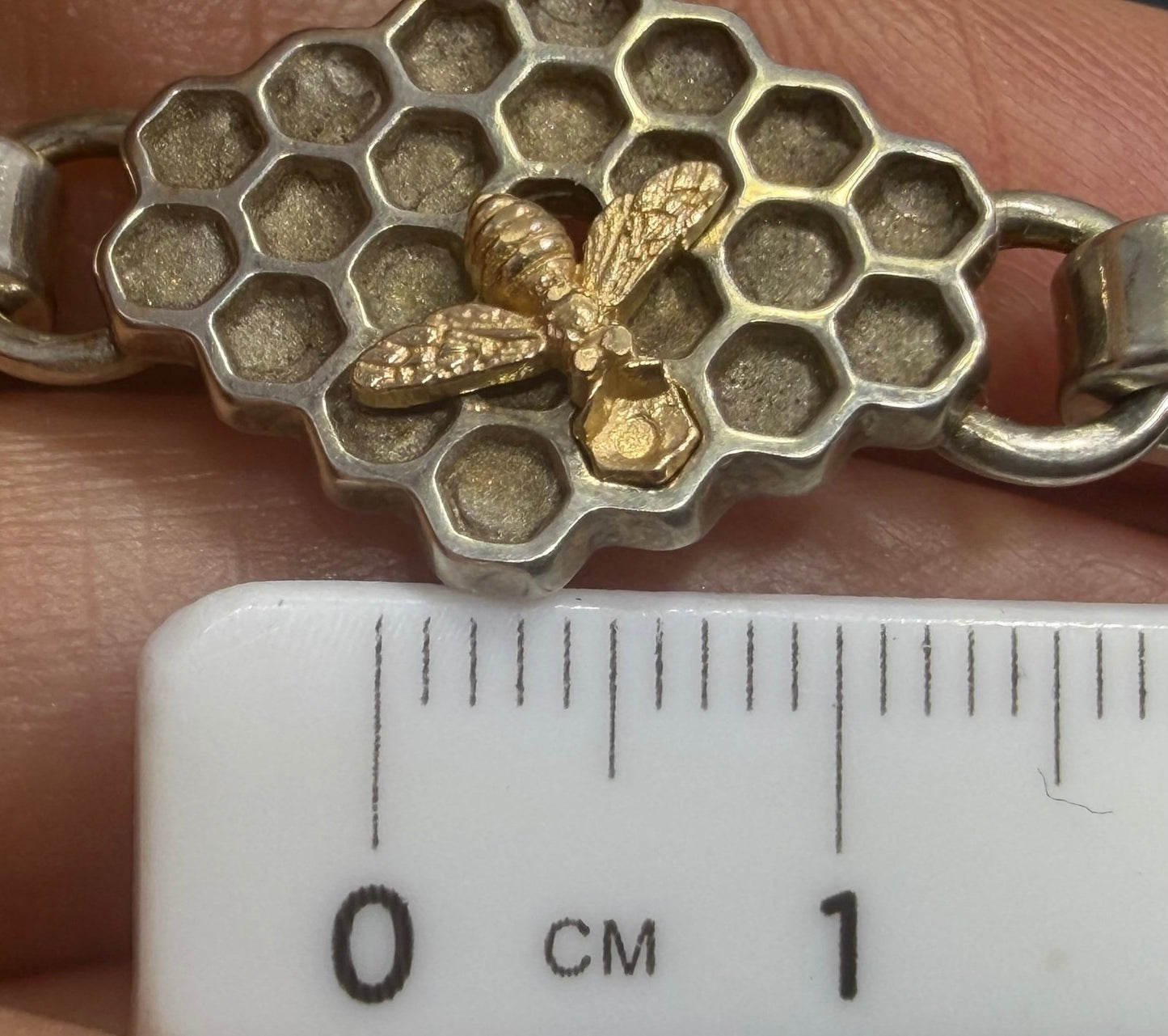 14k Gold Honey Bee on 925 Silver Bee Hive Bangle Bracelet