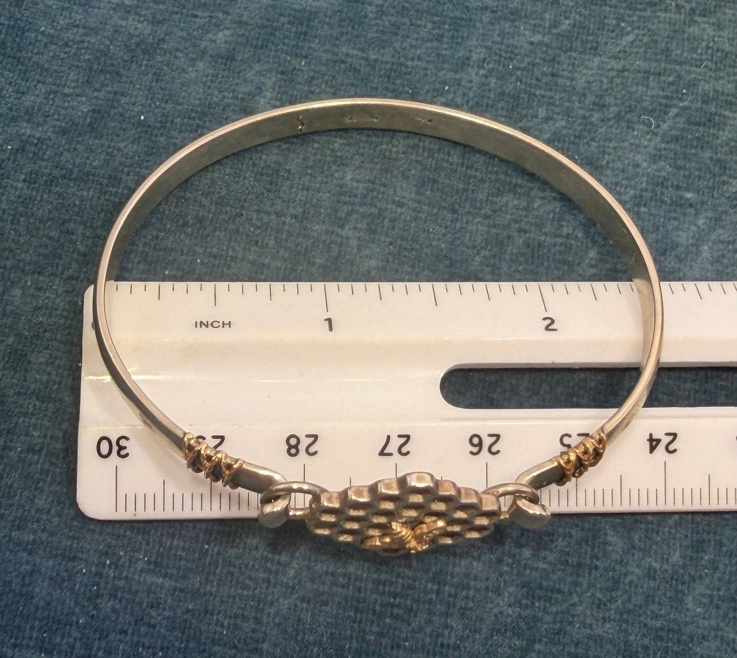 14k Gold Honey Bee on 925 Silver Bee Hive Bangle Bracelet