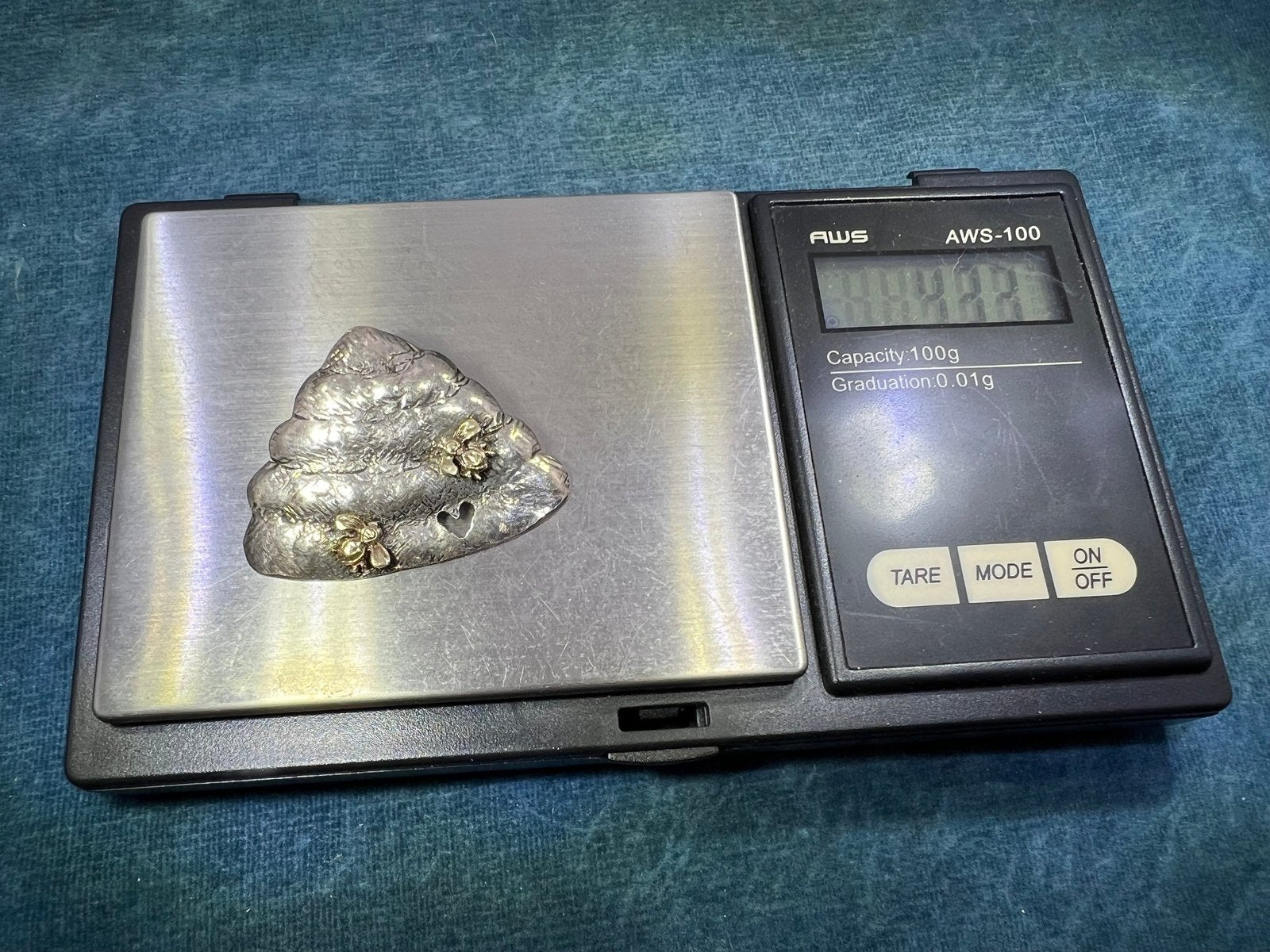 14k Gold Honey Bees on 925 Silver Bee Hive Pendant. 2" + 9g