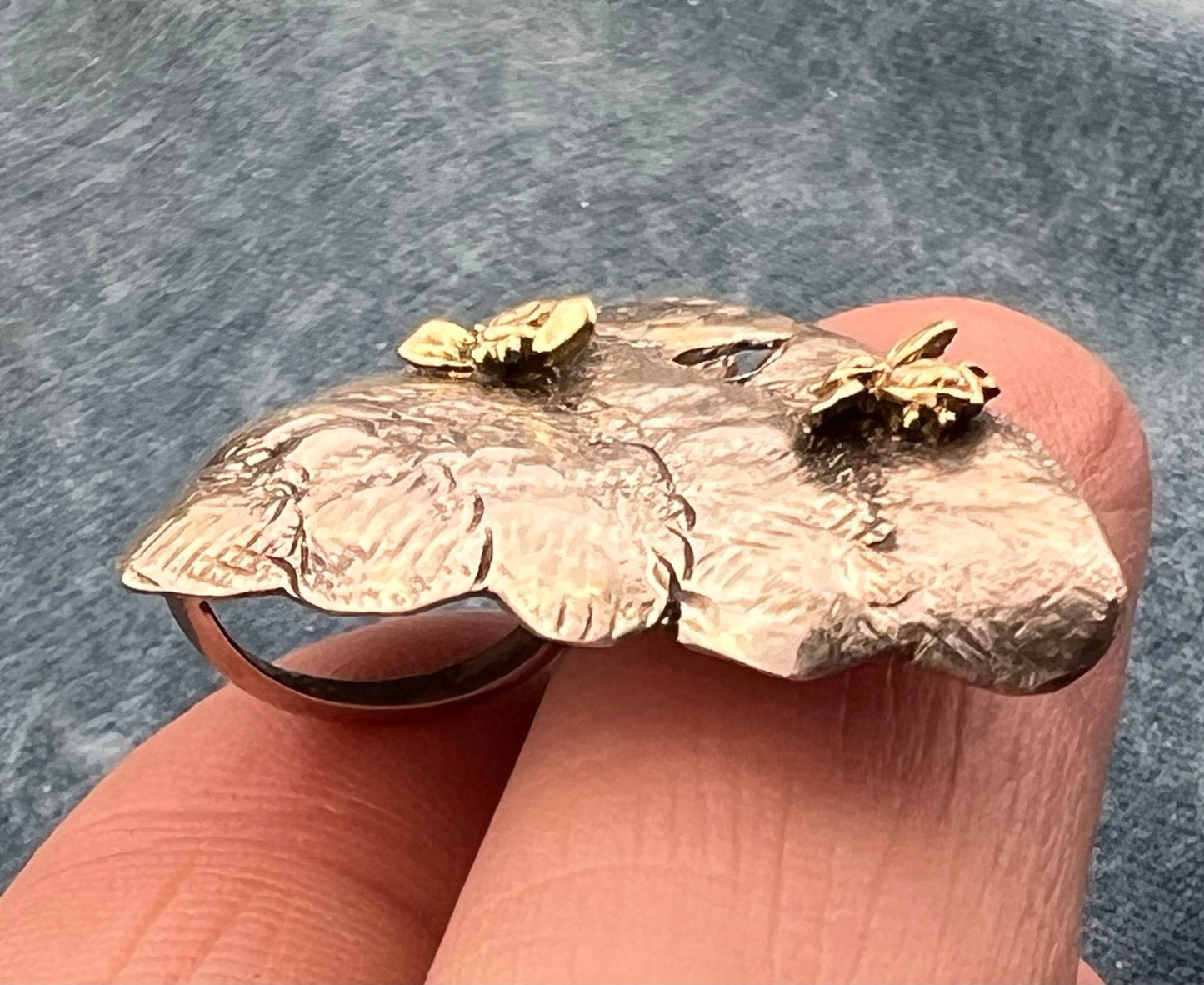 14k Gold Honey Bees on 925 Silver Bee Hive Pendant. 2" + 9g