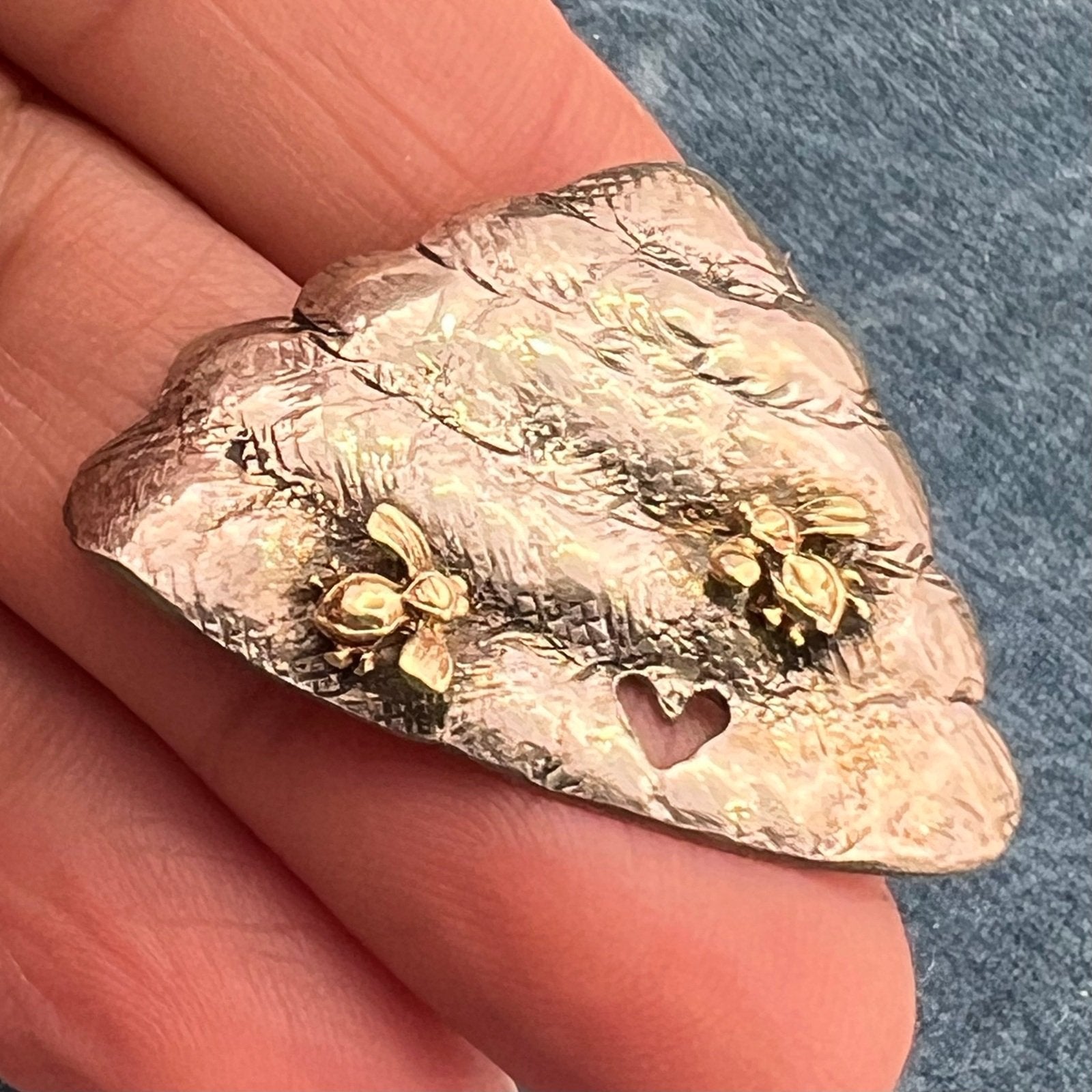 14k Gold Honey Bees on 925 Silver Bee Hive Pendant. 2" + 9g