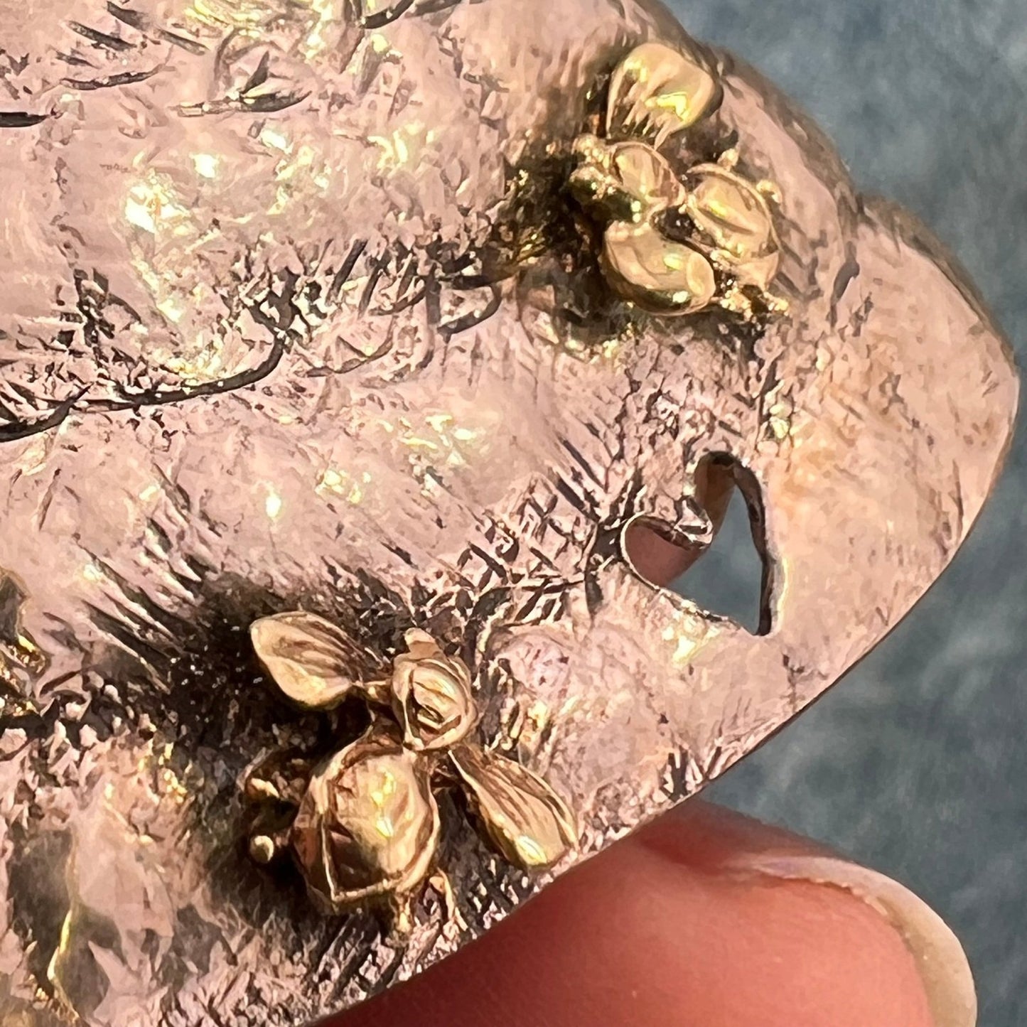14k Gold Honey Bees on 925 Silver Bee Hive Pendant. 2" + 9g