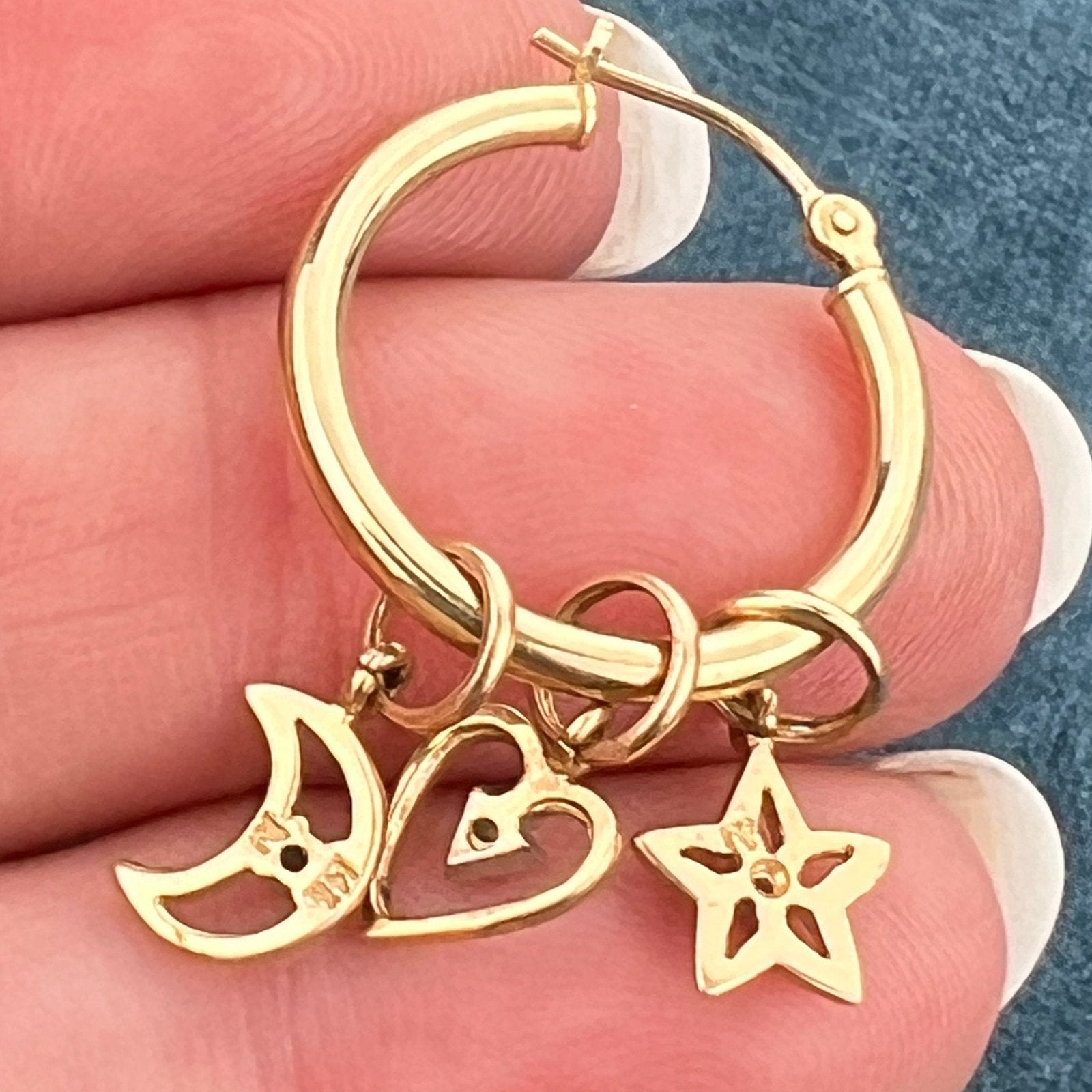 14k Gold Hoop Earrings w Interchangeable Diamond Moons Stars Hearts