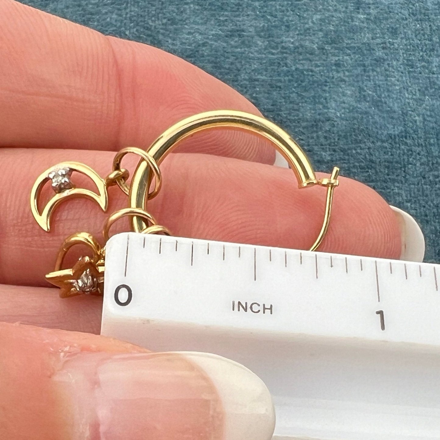 14k Gold Hoop Earrings w Interchangeable Diamond Moons Stars Hearts