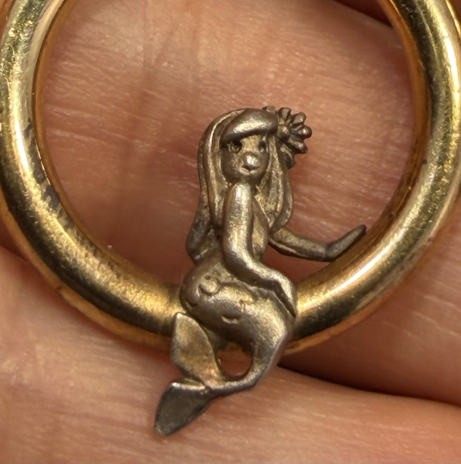14k Gold Hoop Earrings w Silver Mermaids. Designer Peter Brams