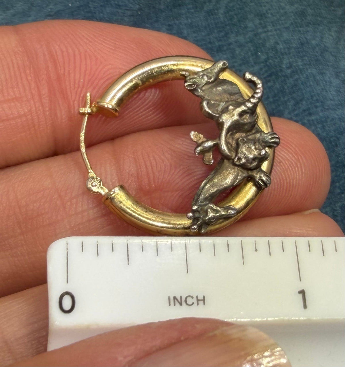 14k Gold Hoop Earrings w Silver Noah's Ark + Animals