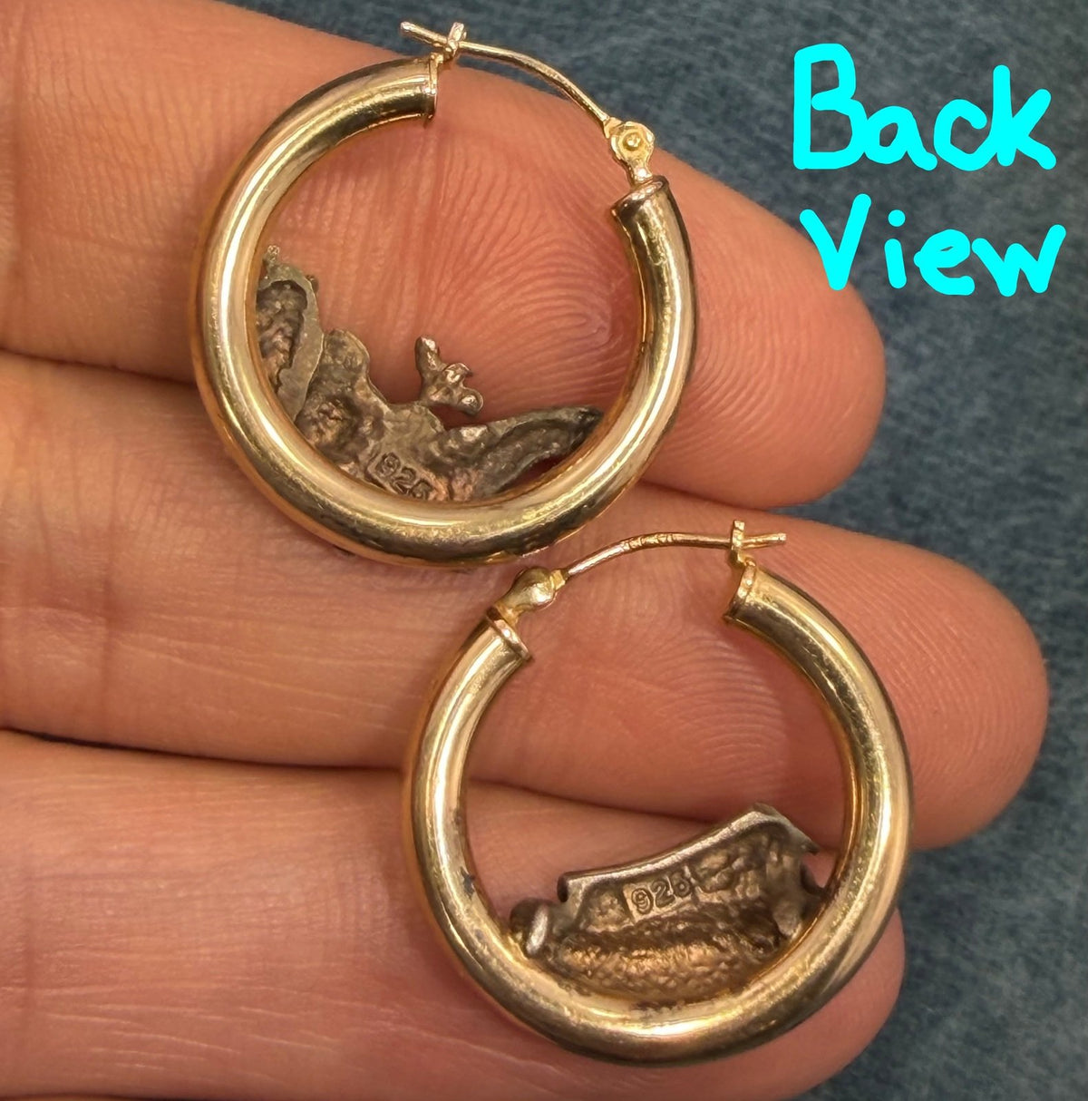 14k Gold Hoop Earrings w Silver Noah's Ark + Animals
