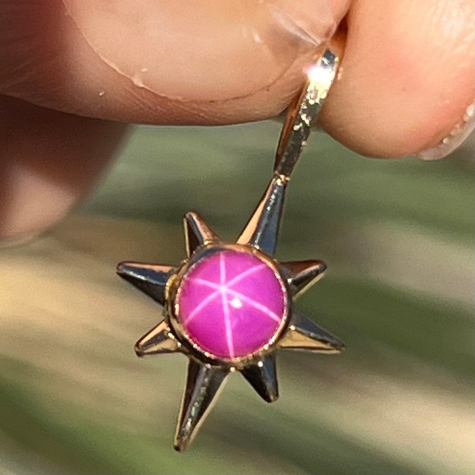 14k Gold Hot Pink Lindy Star Ruby North Star Pendant. 3/4" *Video*