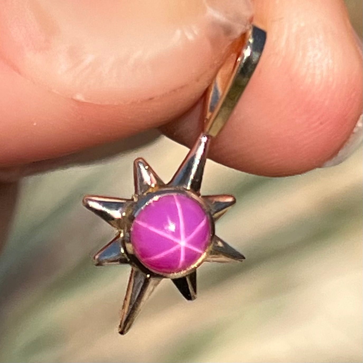 14k Gold Hot Pink Lindy Star Ruby North Star Pendant. 3/4" *Video*