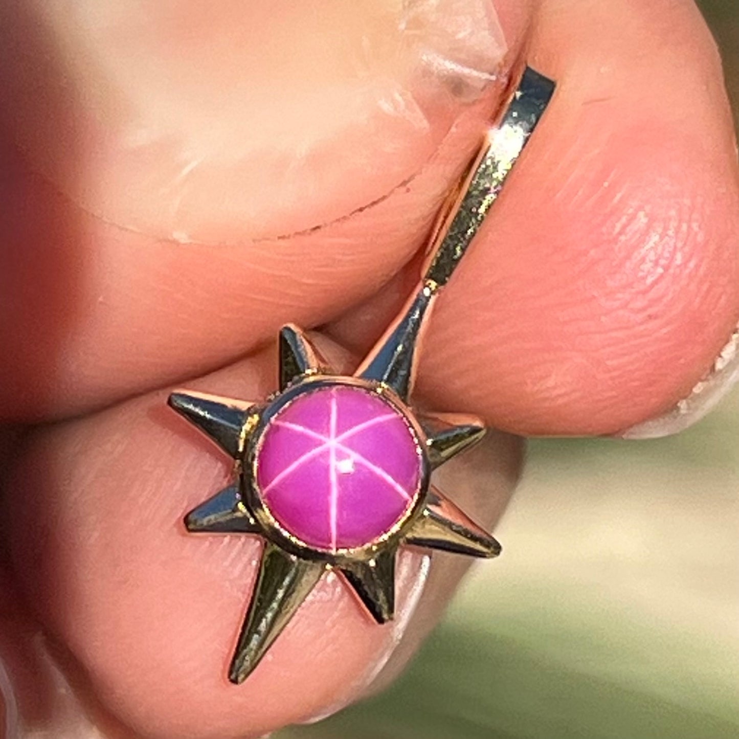 14k Gold Hot Pink Lindy Star Ruby North Star Pendant. 3/4" *Video*