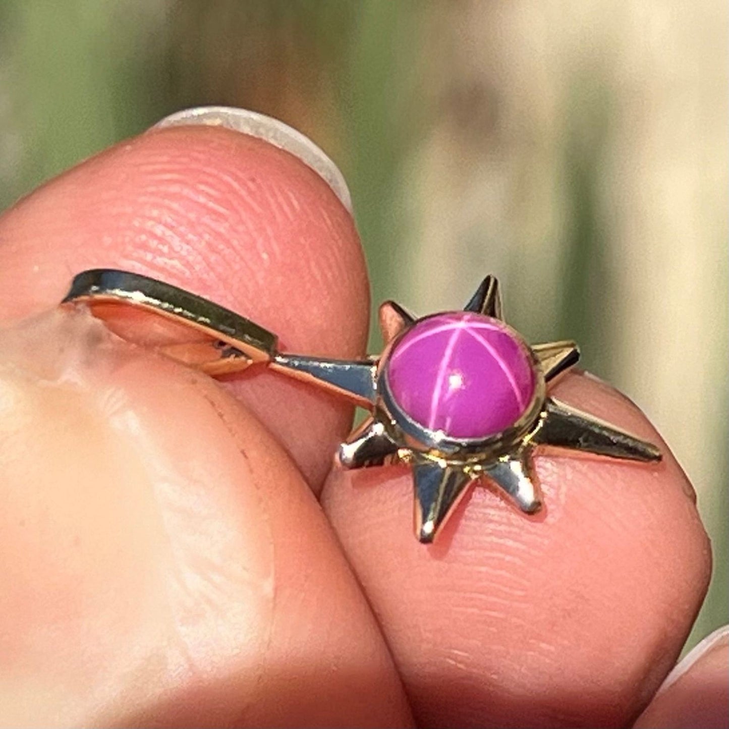 14k Gold Hot Pink Lindy Star Ruby North Star Pendant. 3/4" *Video*