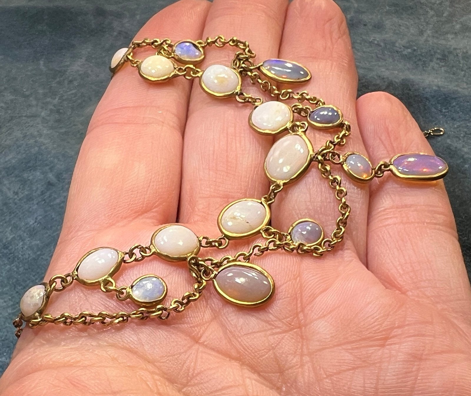 14k Gold Jelly Opal Festoon Bib Necklace. Victorian *Video*