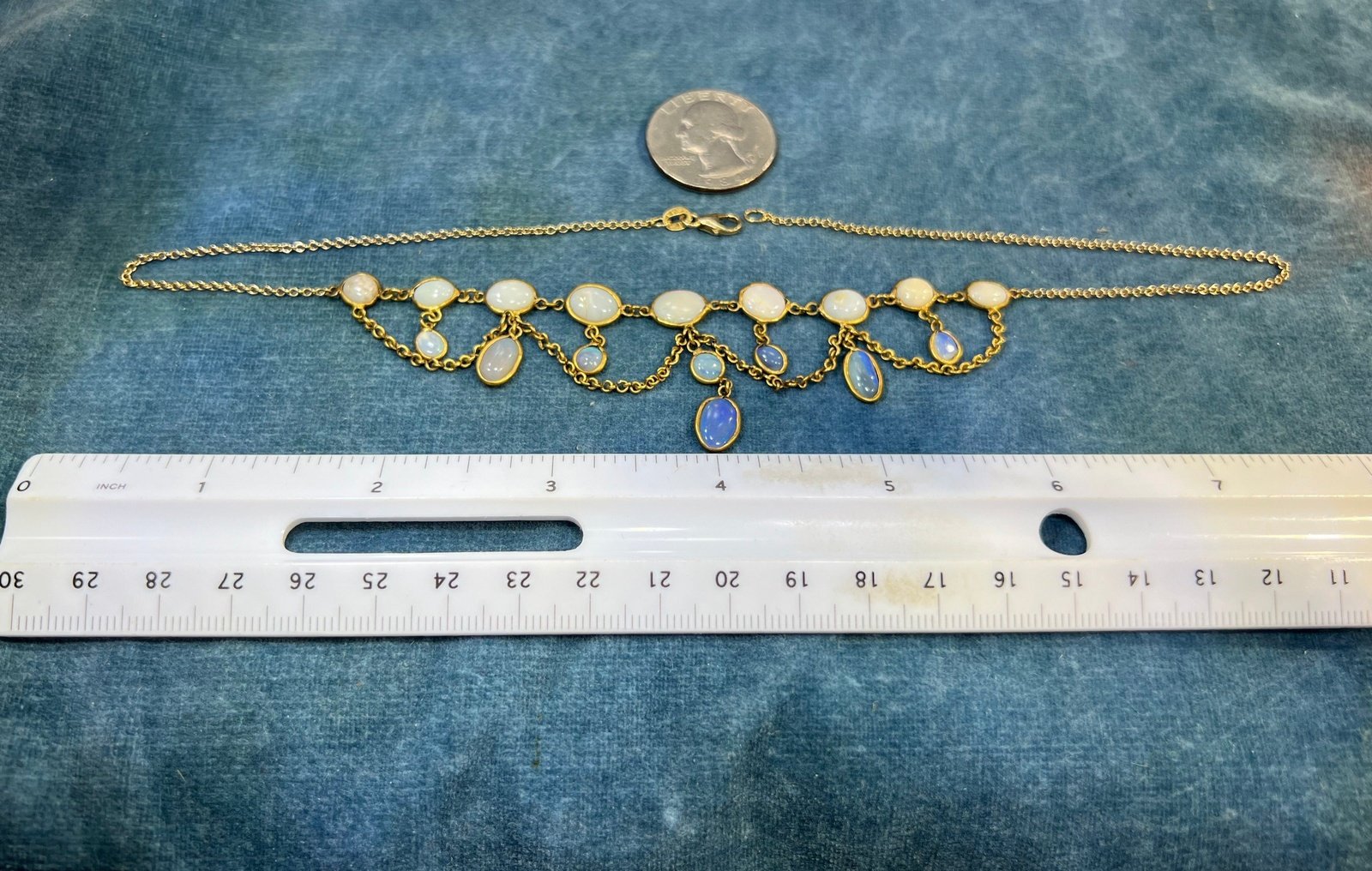 14k Gold Jelly Opal Festoon Bib Necklace. Victorian *Video*