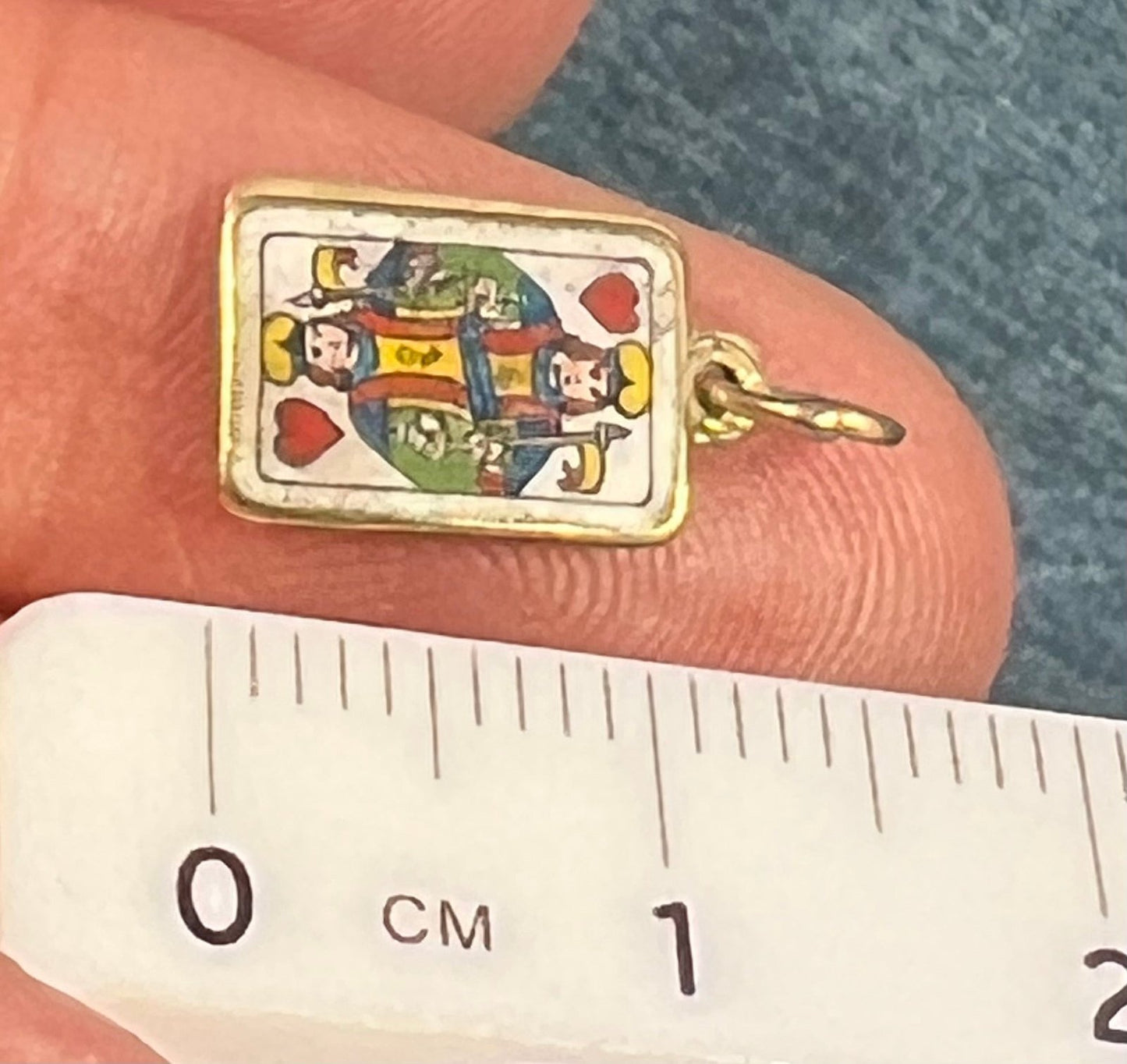 14k Gold King + Queen of Hearts 2 Playing Cards Pendants *Tiny!*