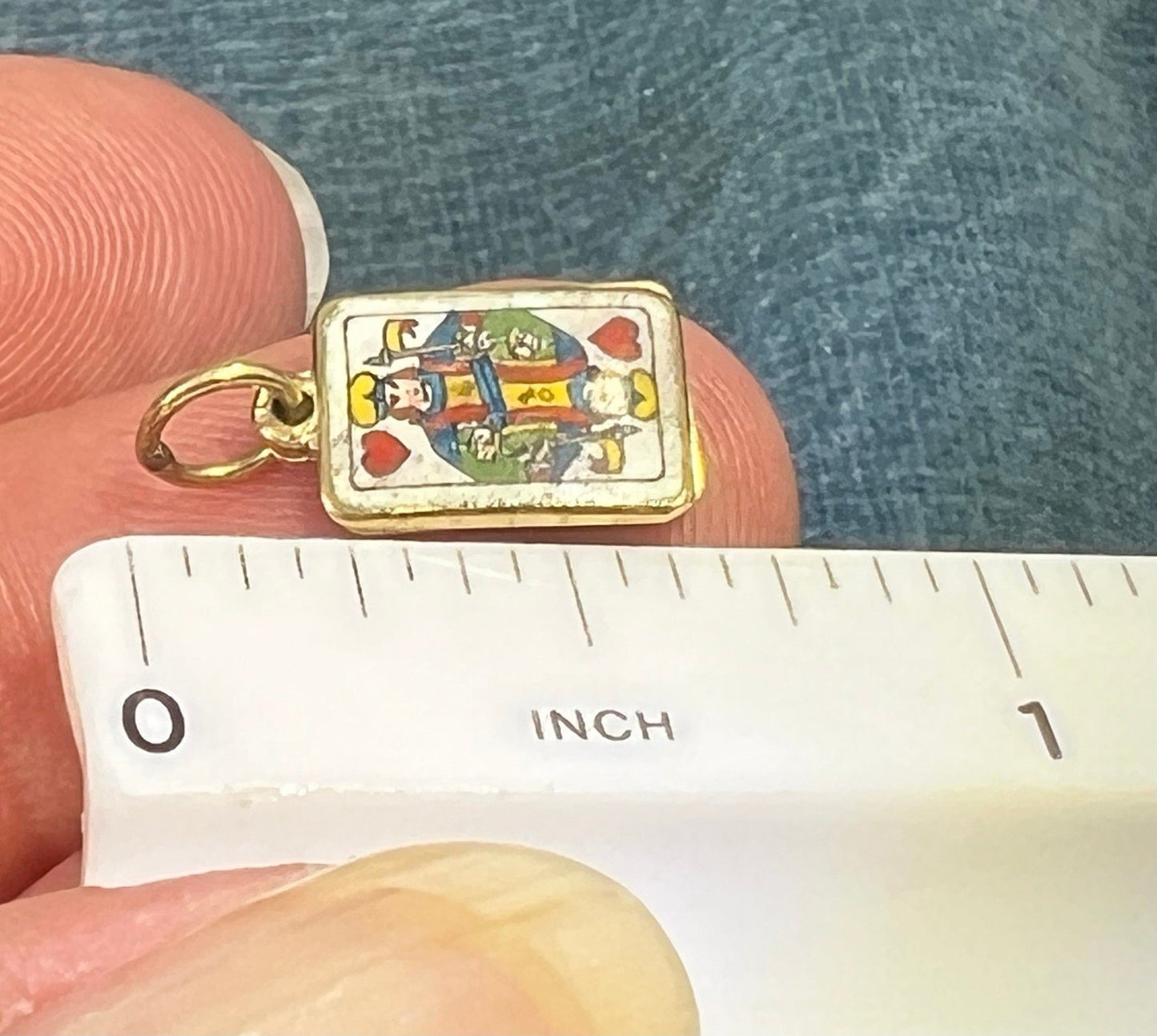 14k Gold King + Queen of Hearts 2 Playing Cards Pendants *Tiny!*
