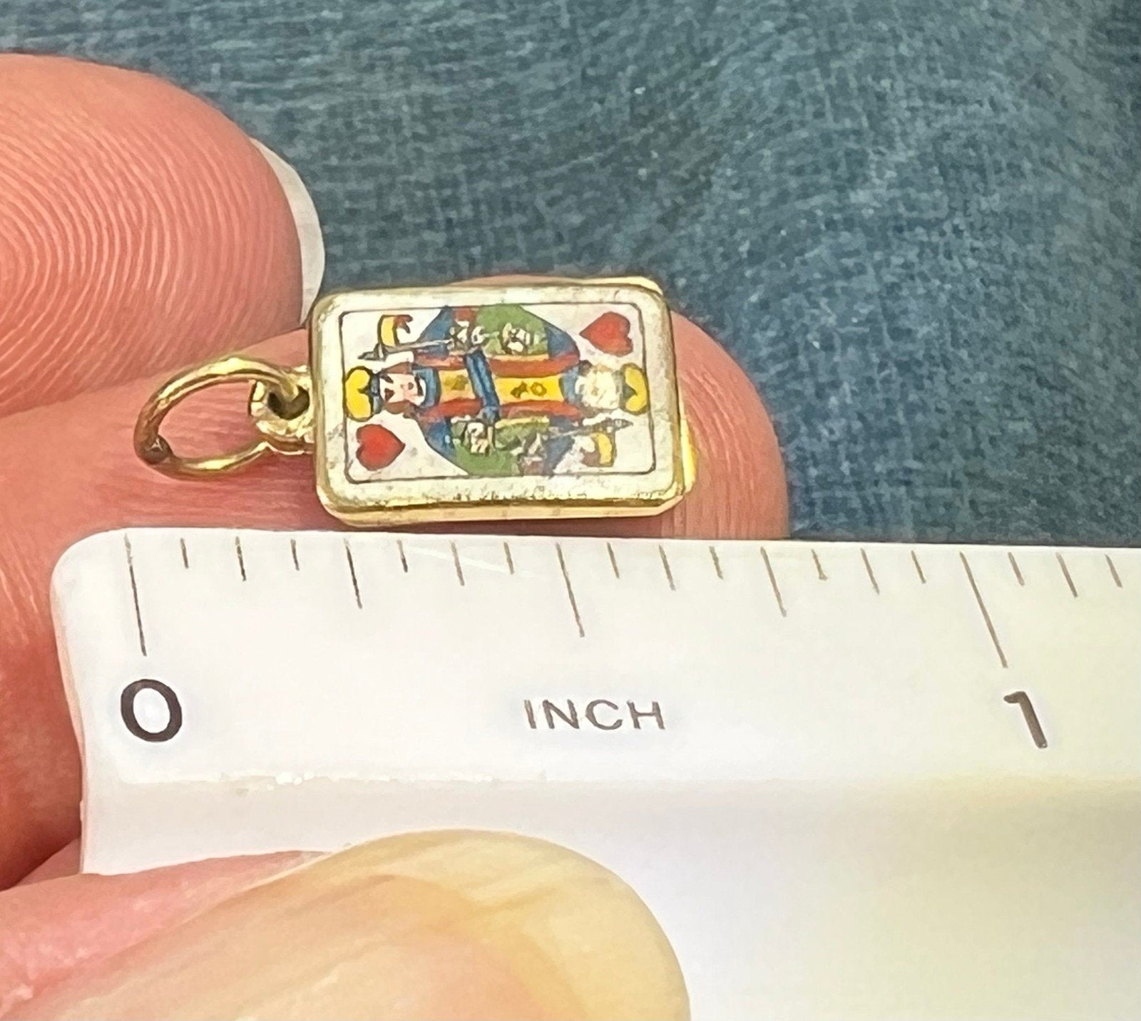 14k Gold King + Queen of Hearts 2 Playing Cards Pendants *Tiny!*