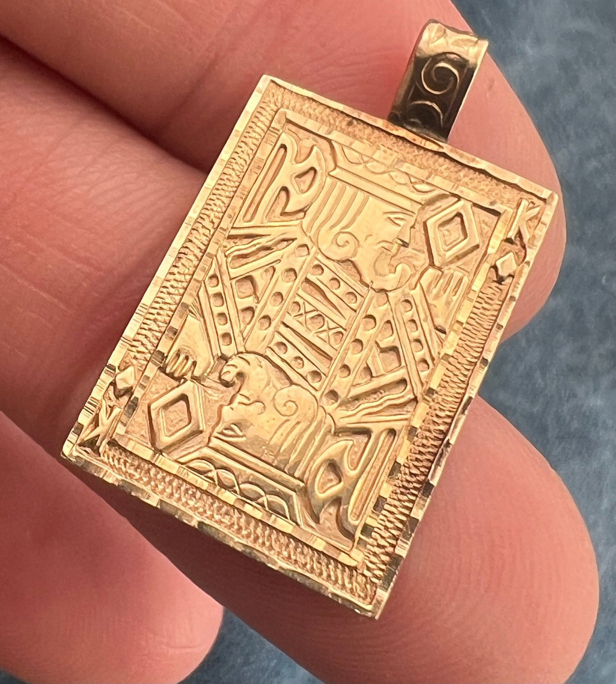 14k Gold King of Diamonds Playing Card Pendant. Wealth / Good Luck