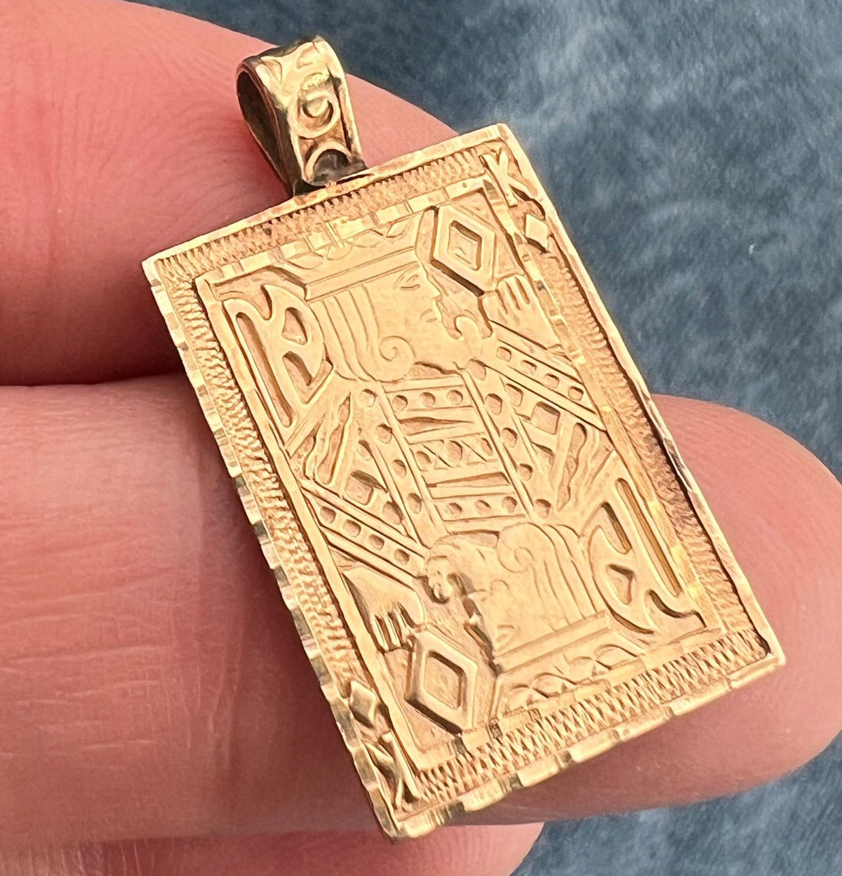 14k Gold King of Diamonds Playing Card Pendant. Wealth / Good Luck