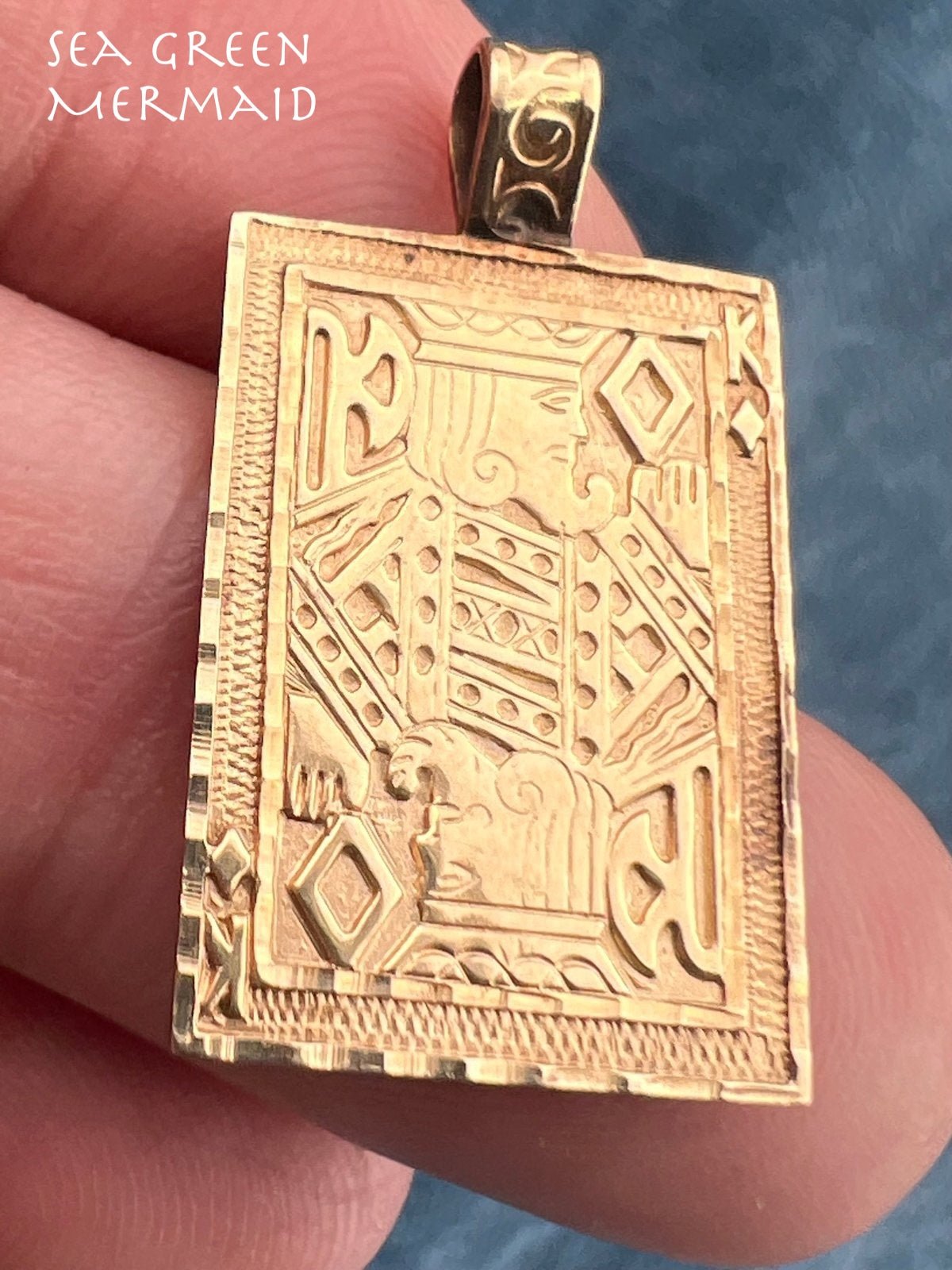 14k Gold King of Diamonds Playing Card Pendant. Wealth / Good Luck