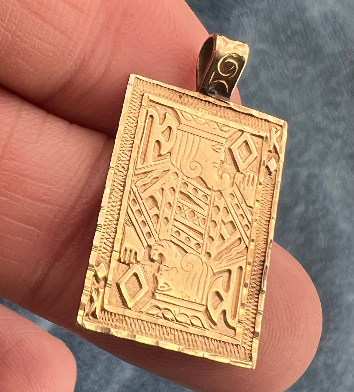 14k Gold King of Diamonds Playing Card Pendant. Wealth / Good Luck