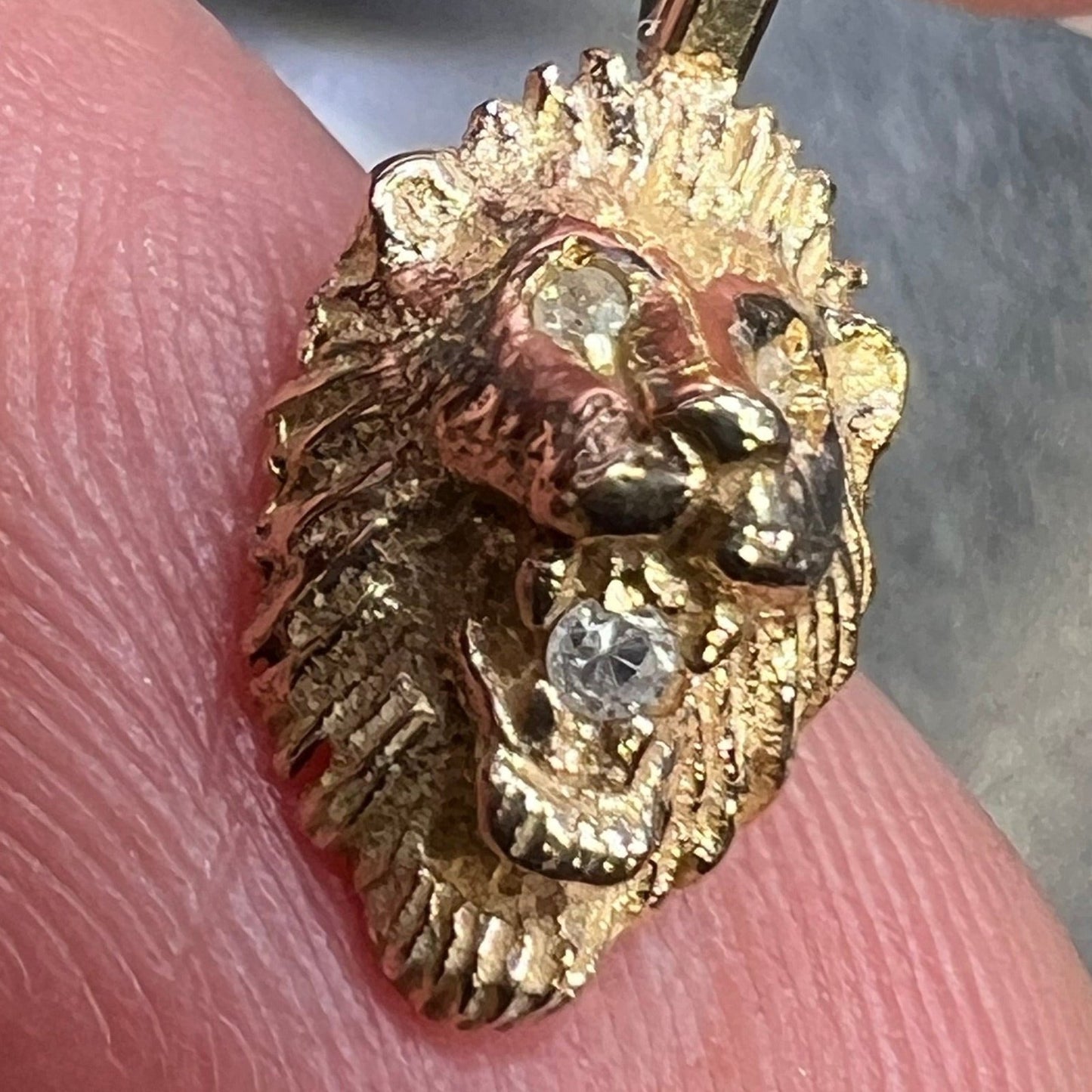 14k Gold LION Pendant w Diamond Mouth + Eyes. Anson *Video*