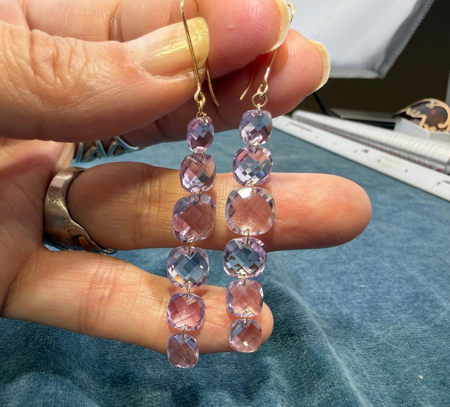 14k Gold Lavender Amethyst Briolette 2" Dangle Chandelier Earrings *Video*