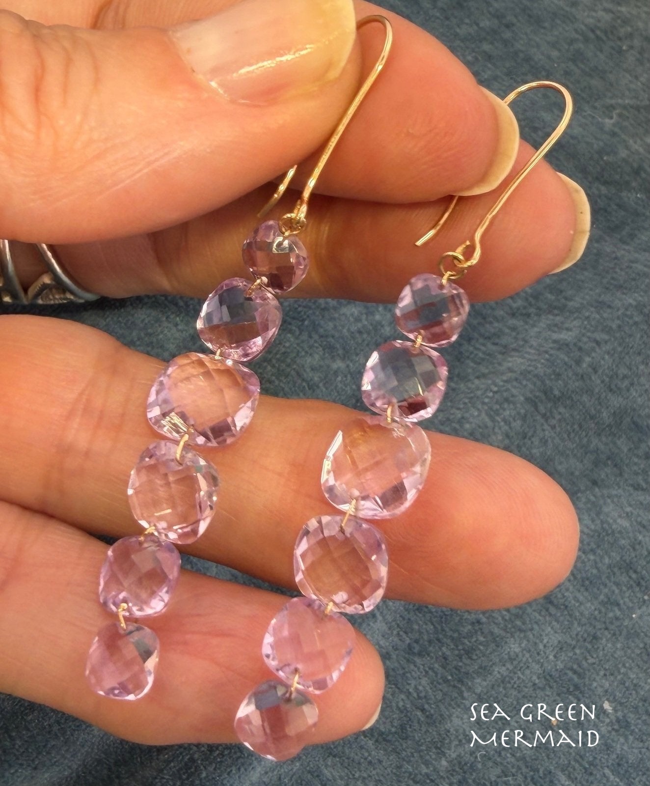 14k Gold Lavender Amethyst Briolette 2" Dangle Chandelier Earrings  *Video*
