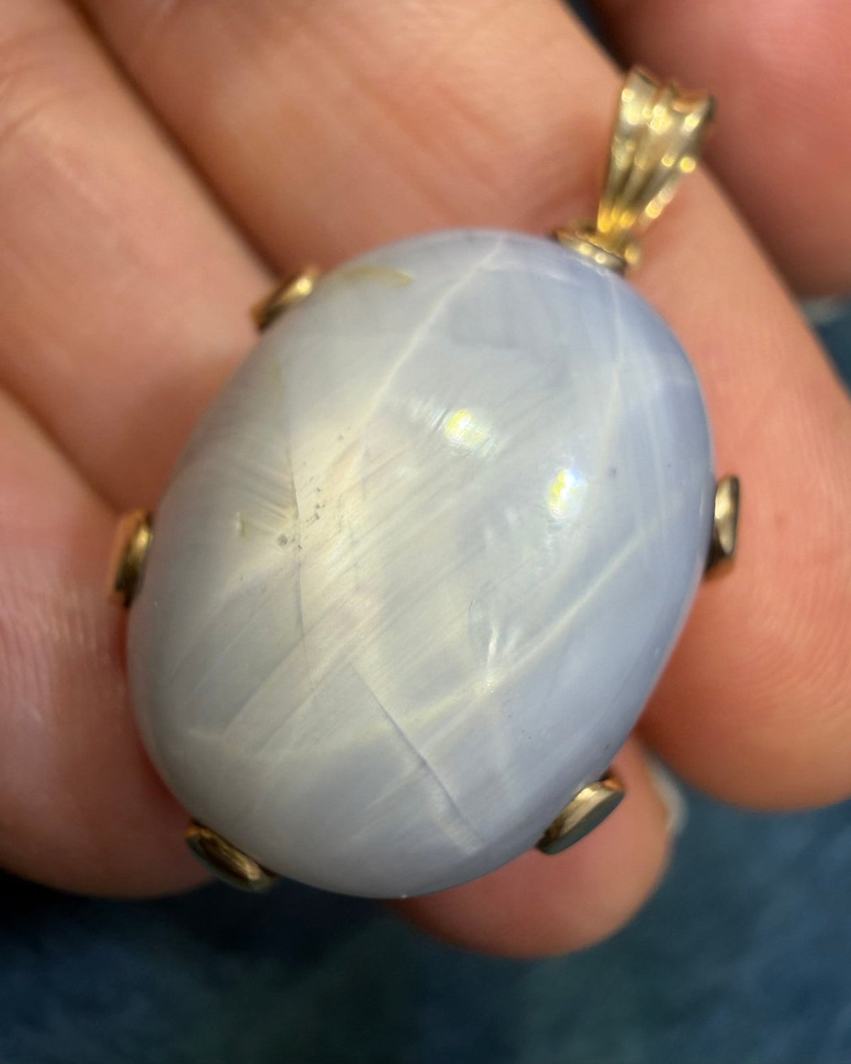 14k Gold Lavender Gray Star Sapphire Pendant. 0.8" 13.9g Dragons Egg *Video*