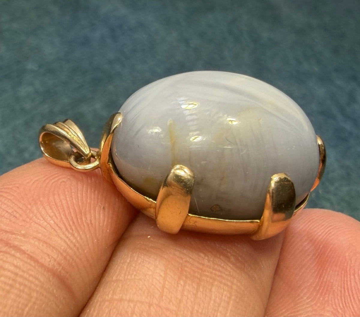 14k Gold Lavender Gray Star Sapphire Pendant. 0.8" 13.9g Dragons Egg *Video*