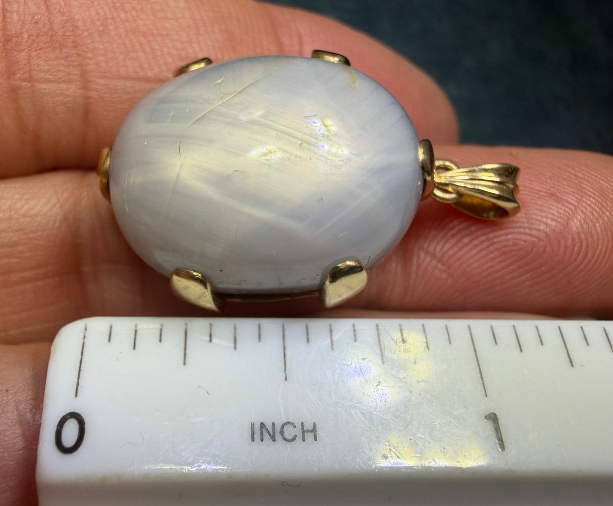 14k Gold Lavender Gray Star Sapphire Pendant. 0.8" 13.9g Dragons Egg *Video*