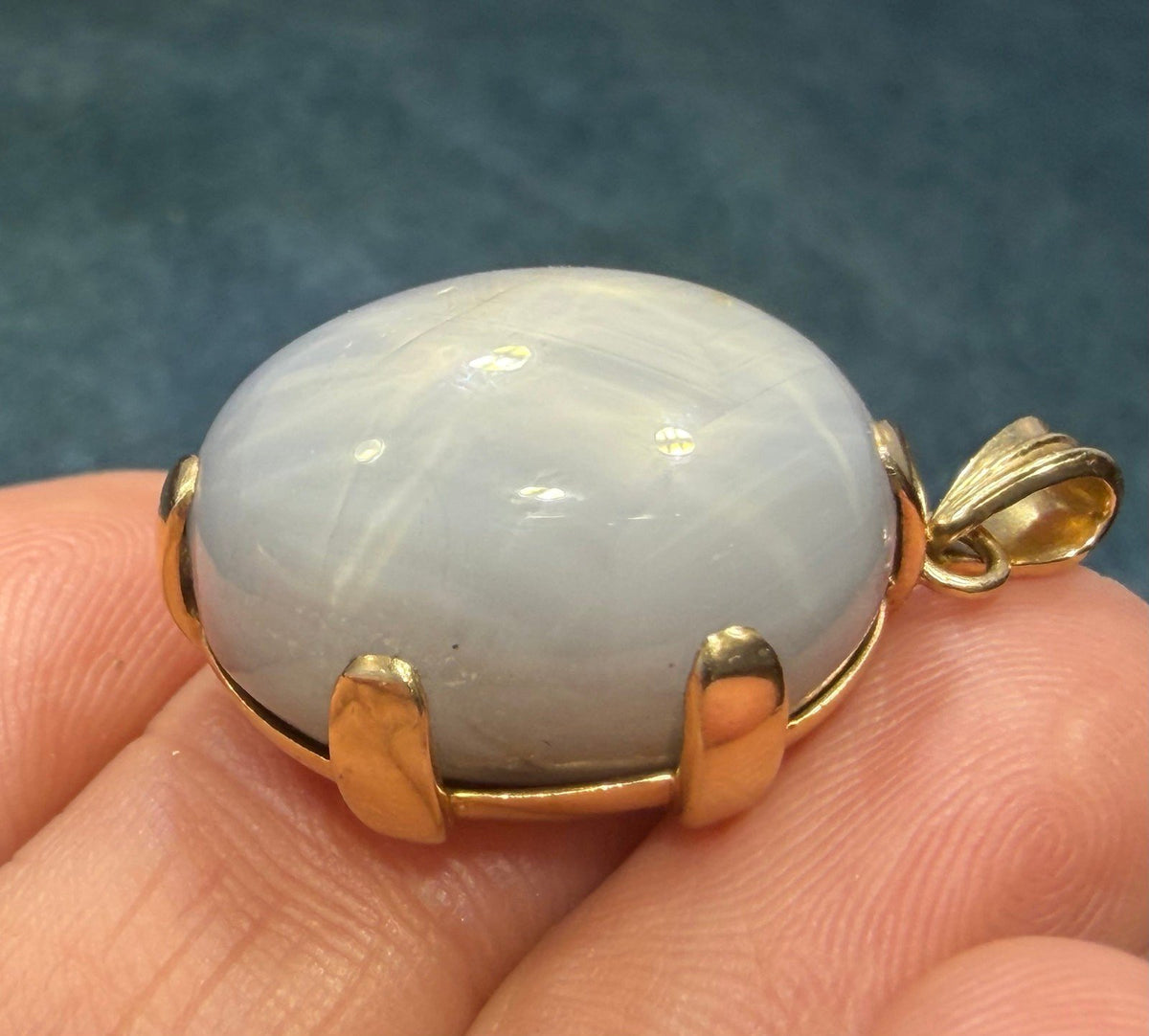 14k Gold Lavender Gray Star Sapphire Pendant. 0.8" 13.9g Dragons Egg *Video*