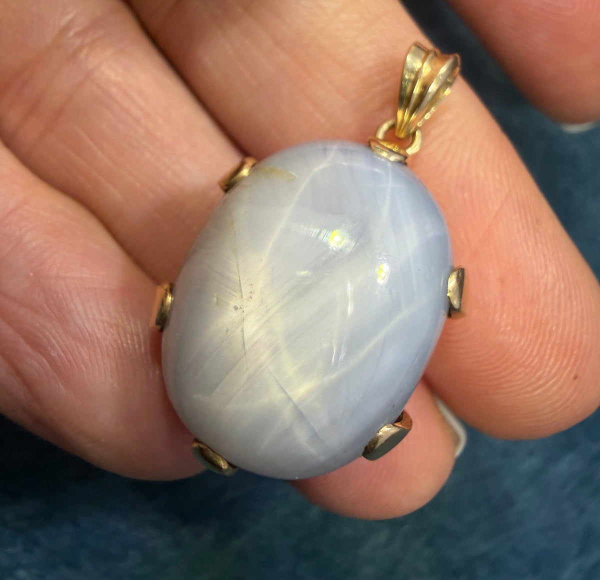 14k Gold Lavender Gray Star Sapphire Pendant. 0.8" 13.9g Dragons Egg *Video*