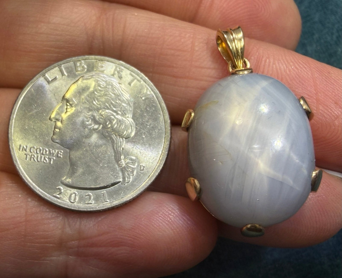 14k Gold Lavender Gray Star Sapphire Pendant. 0.8" 13.9g Dragons Egg *Video*